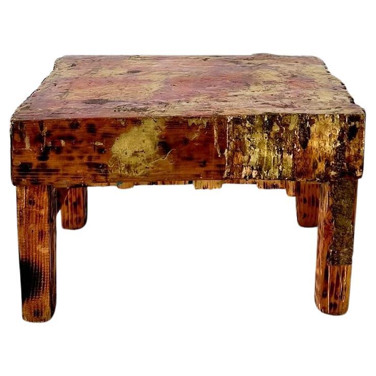 artist made brutalist coffee table gold pink resin For Sale