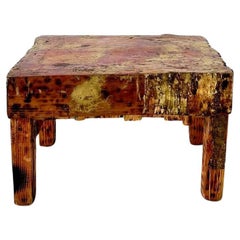 artist made brutalist coffee table gold pink resin