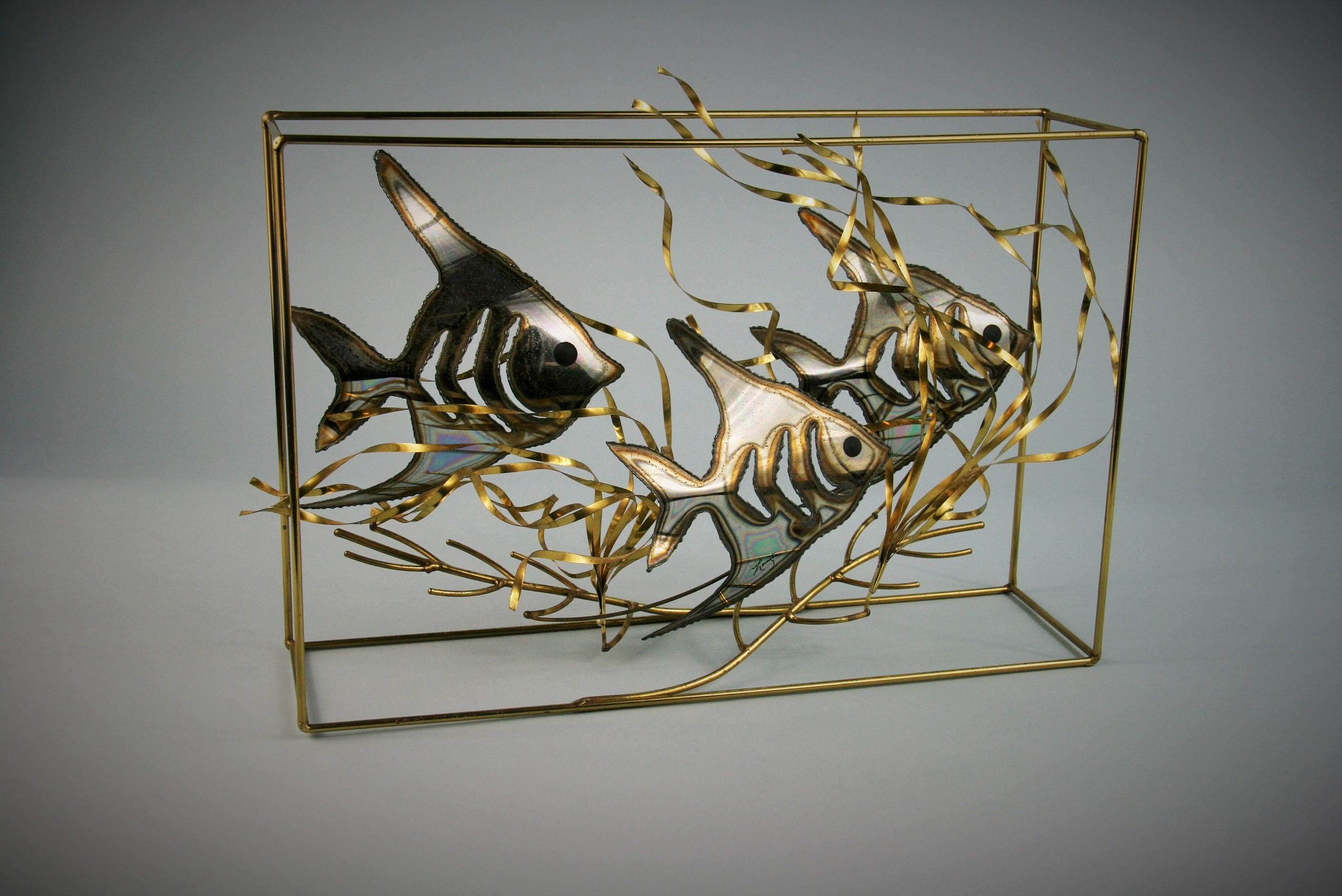 3-483 Hand made brass fish sculpture aquarium by Langton.
