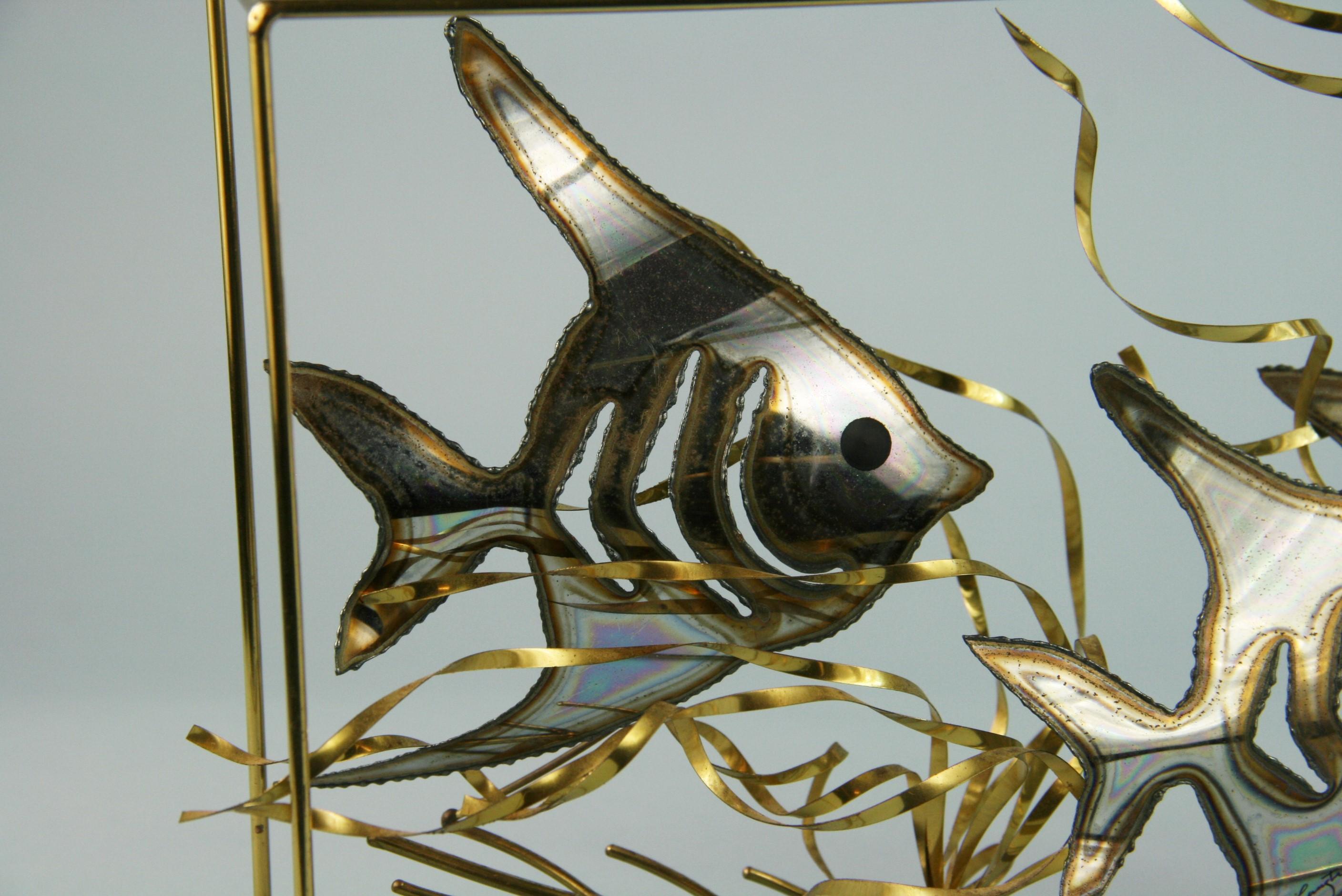 Late 20th Century Artist Made Brass  Fish Aquarium Sculpture/Folk Art By Langton