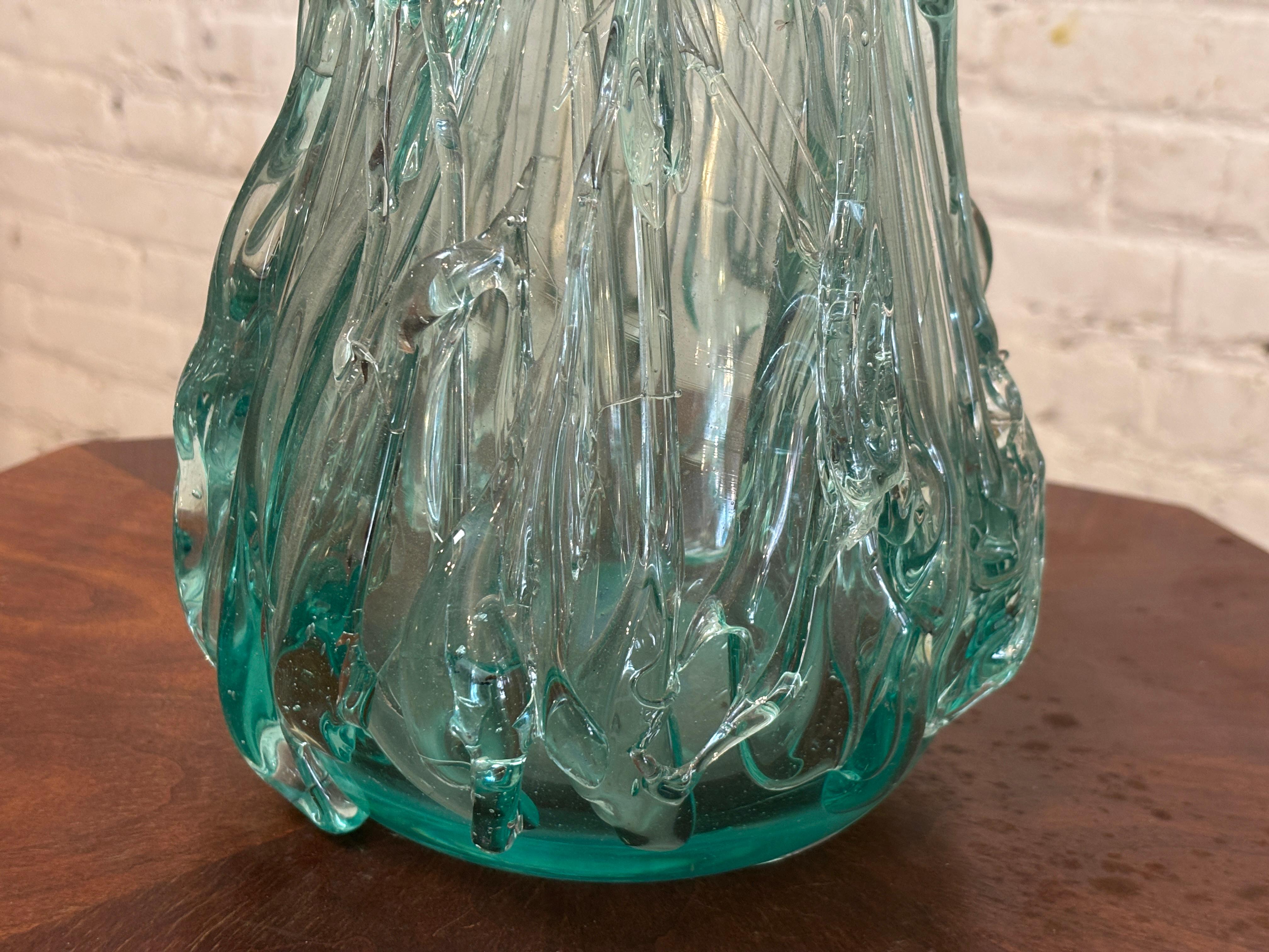 Hand Blown Coke Bottle Green Artisanal Glass Vase In Good Condition In Brooklyn, NY