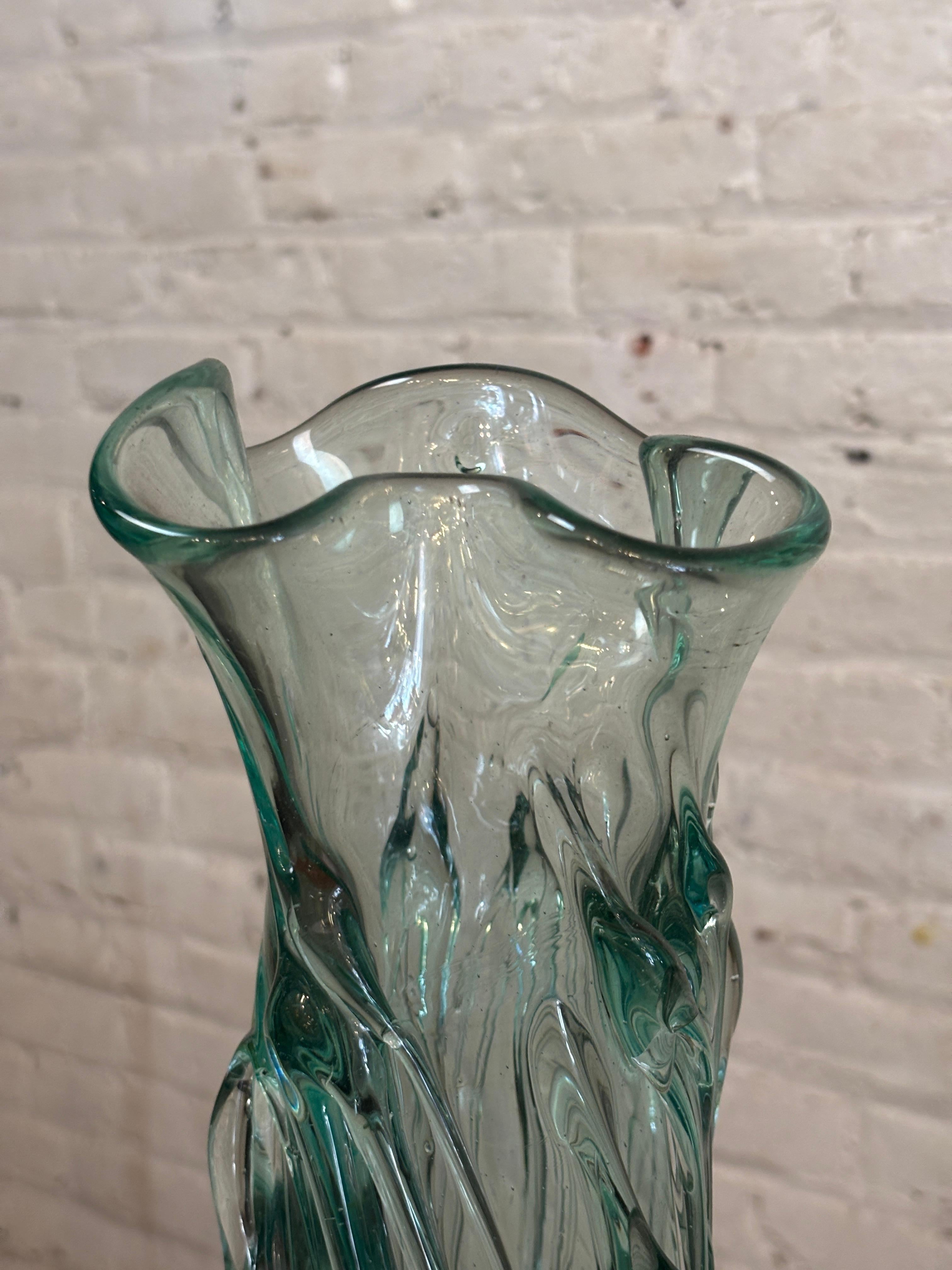 Blown Glass Hand Blown Coke Bottle Green Artisanal Glass Vase