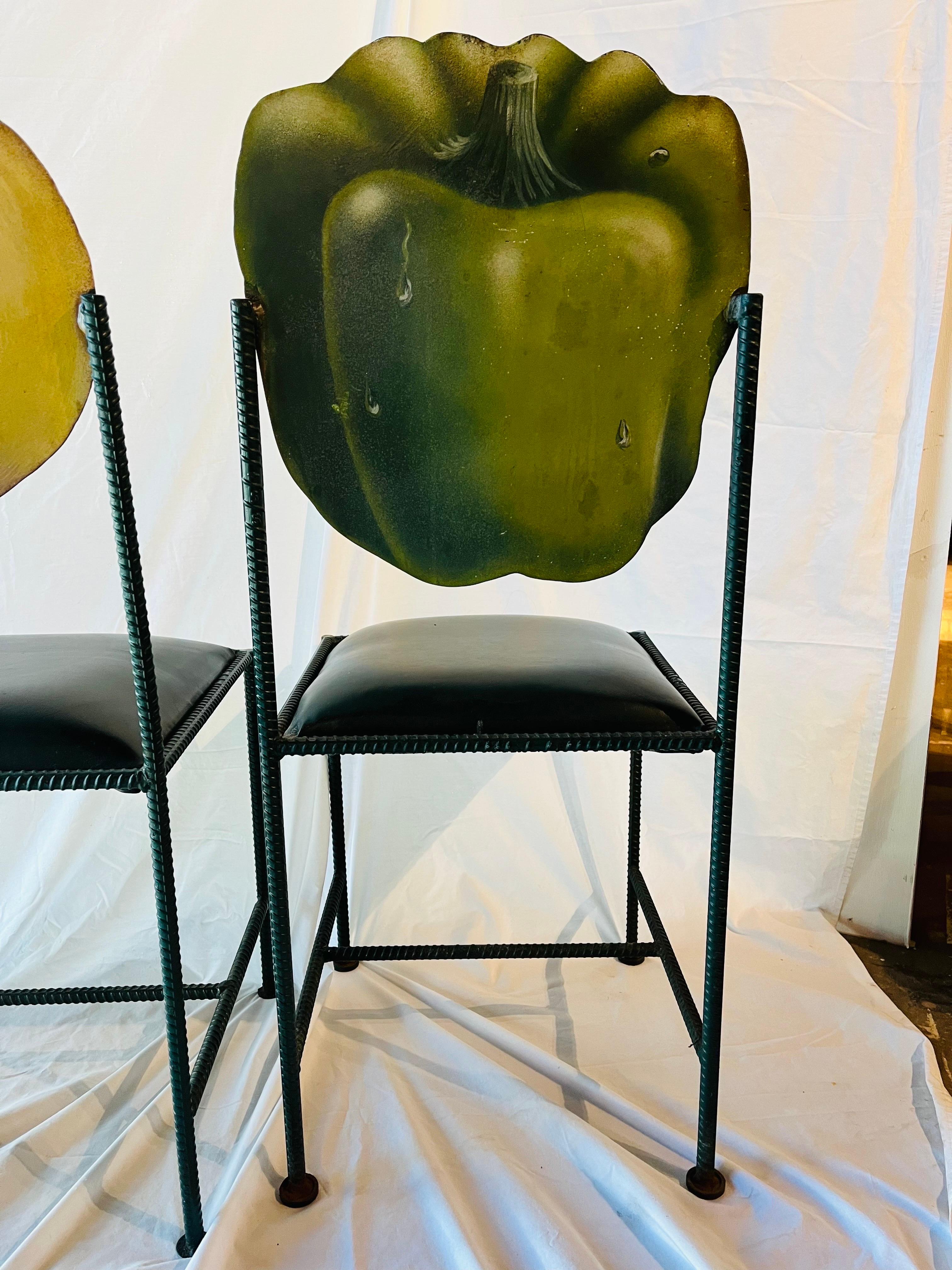 Artist Made Hand Painted and Signed Unique Set of Three Vegetable Garden Chairs For Sale 6