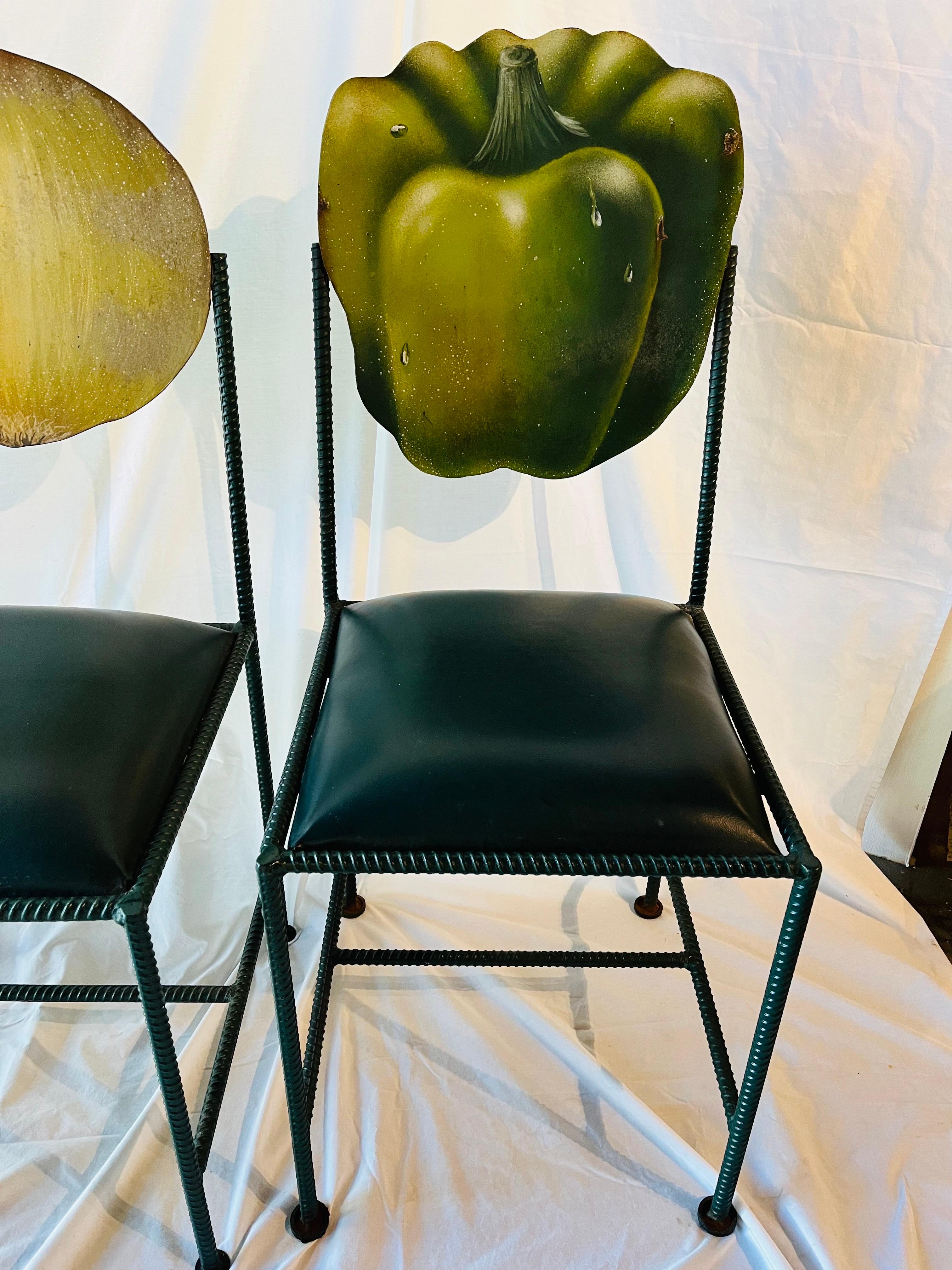 Artist Made Hand Painted and Signed Unique Set of Three Vegetable Garden Chairs For Sale 11