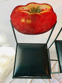 Artist Made Hand Painted and Signed Unique Set of Three Vegetable Garden Chairs