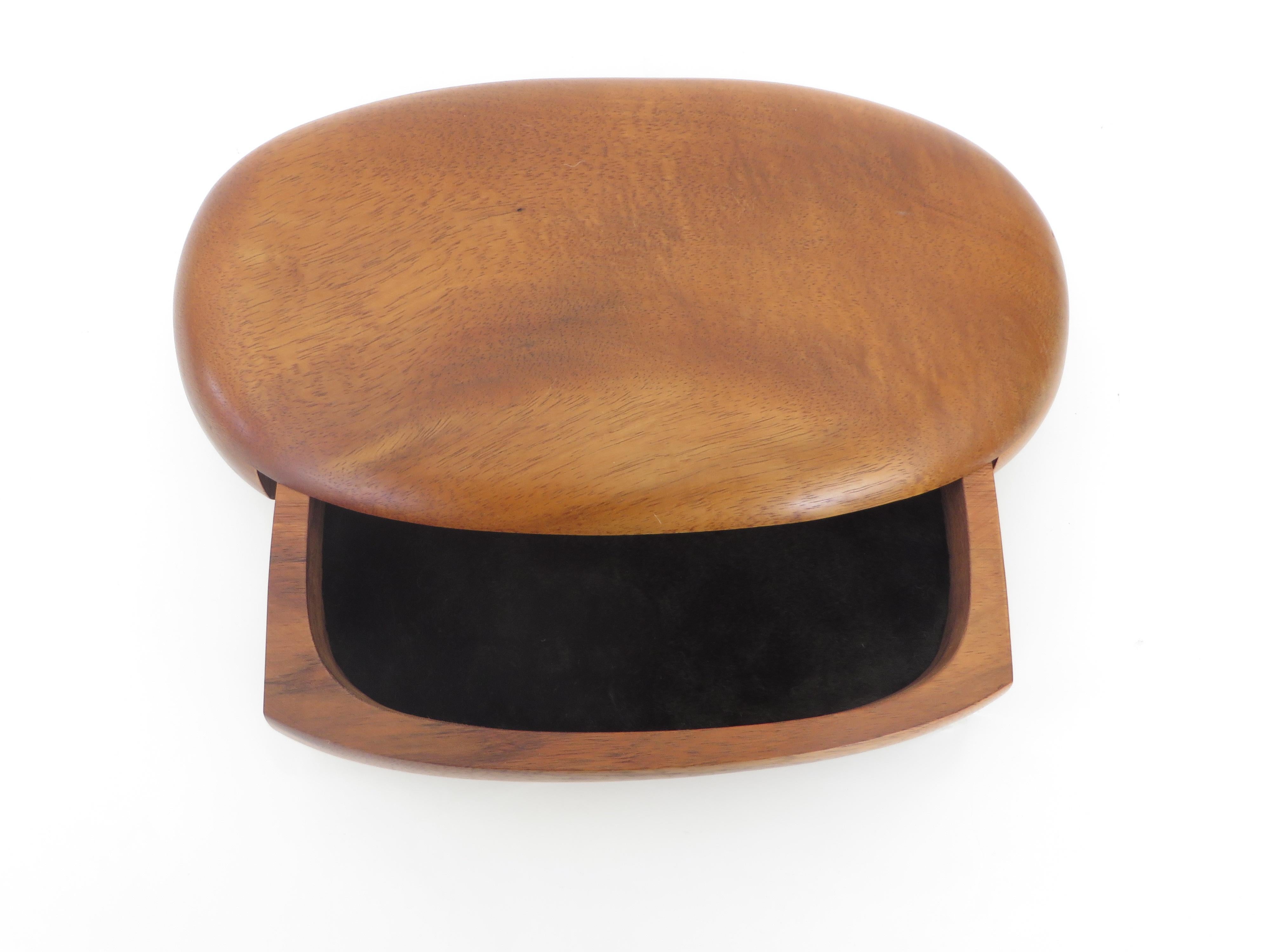 Artist Made Koa Wood Oval Jewelry Box With Velvet Lined Drawer by Dean Santner  1