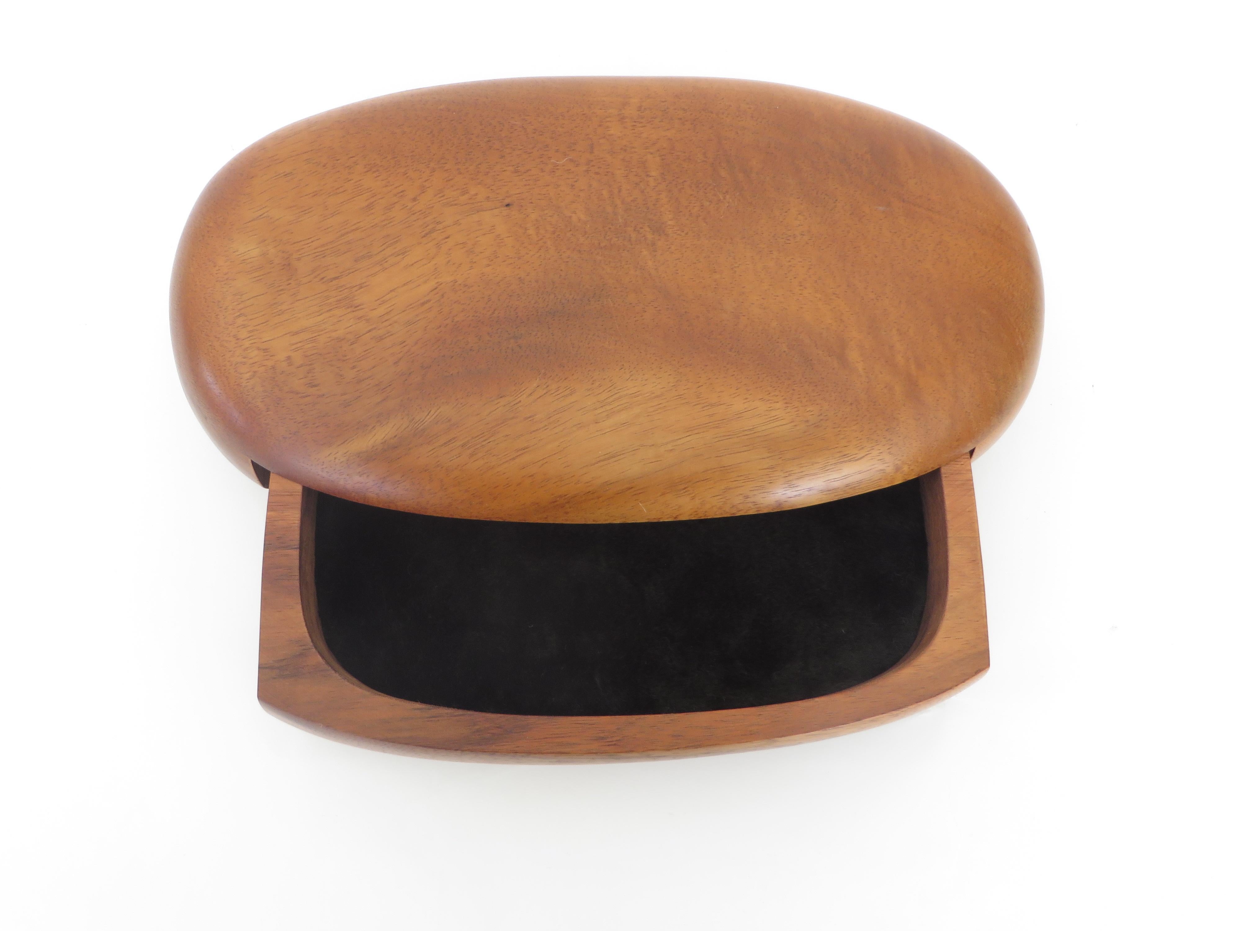 Artist Made Koa Wood Oval Jewelry Box With Velvet Lined Drawer by Dean Santner 1