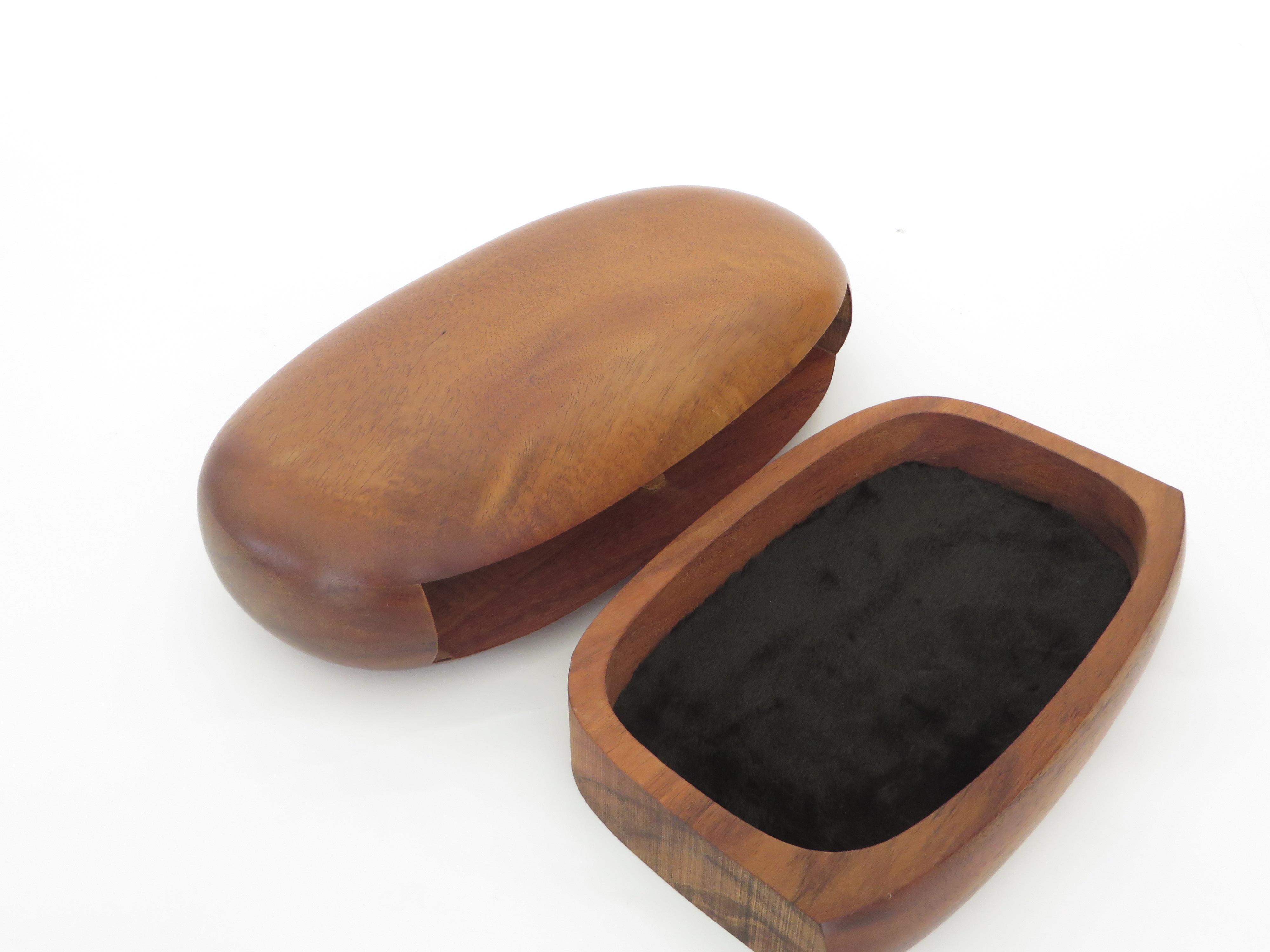 Artist Made Koa Wood Oval Jewelry Box With Velvet Lined Drawer by Dean Santner  2