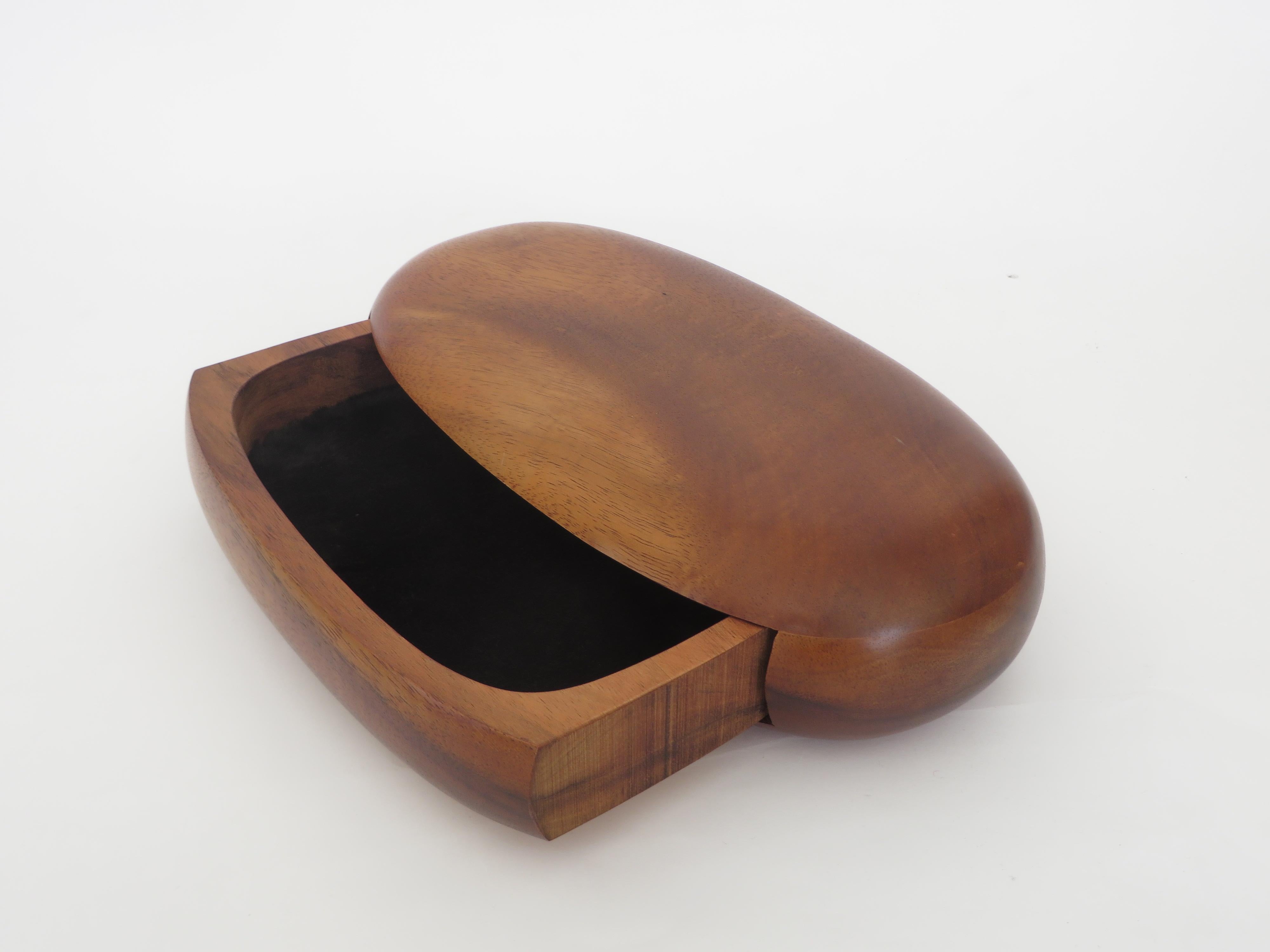 American Artist Made Koa Wood Oval Jewelry Box With Velvet Lined Drawer by Dean Santner 