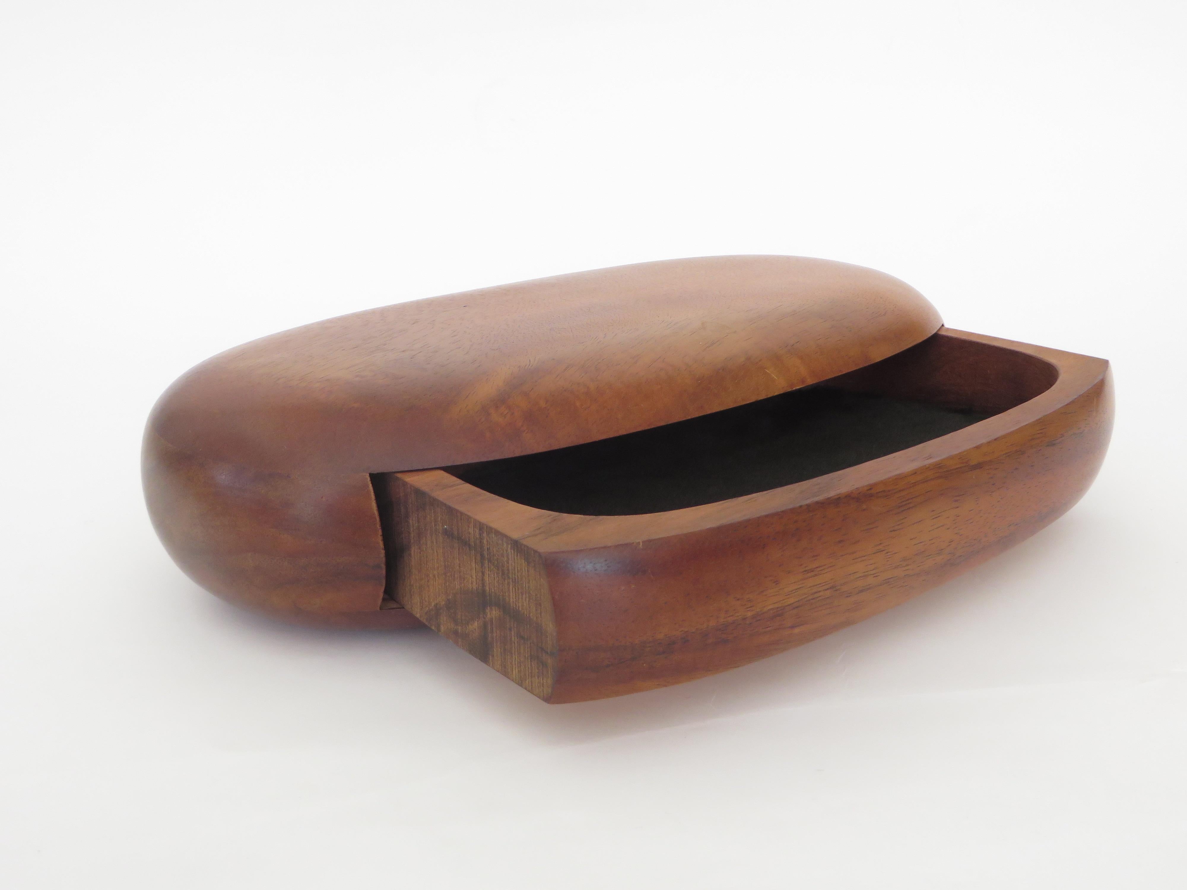 Artist Made Koa Wood Oval Jewelry Box With Velvet Lined Drawer by Dean Santner  In Good Condition In Chicago, IL