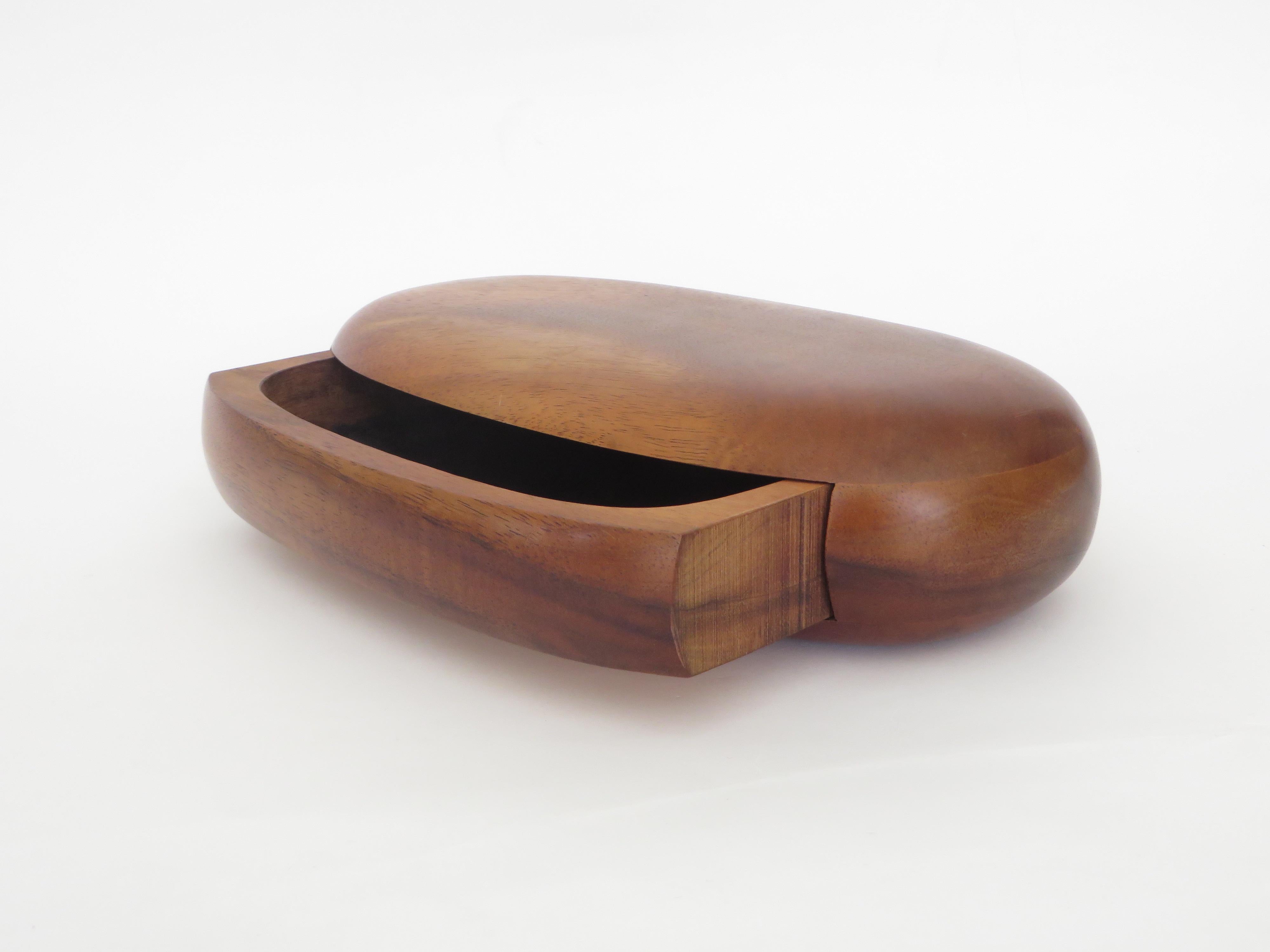 Late 20th Century Artist Made Koa Wood Oval Jewelry Box With Velvet Lined Drawer by Dean Santner 