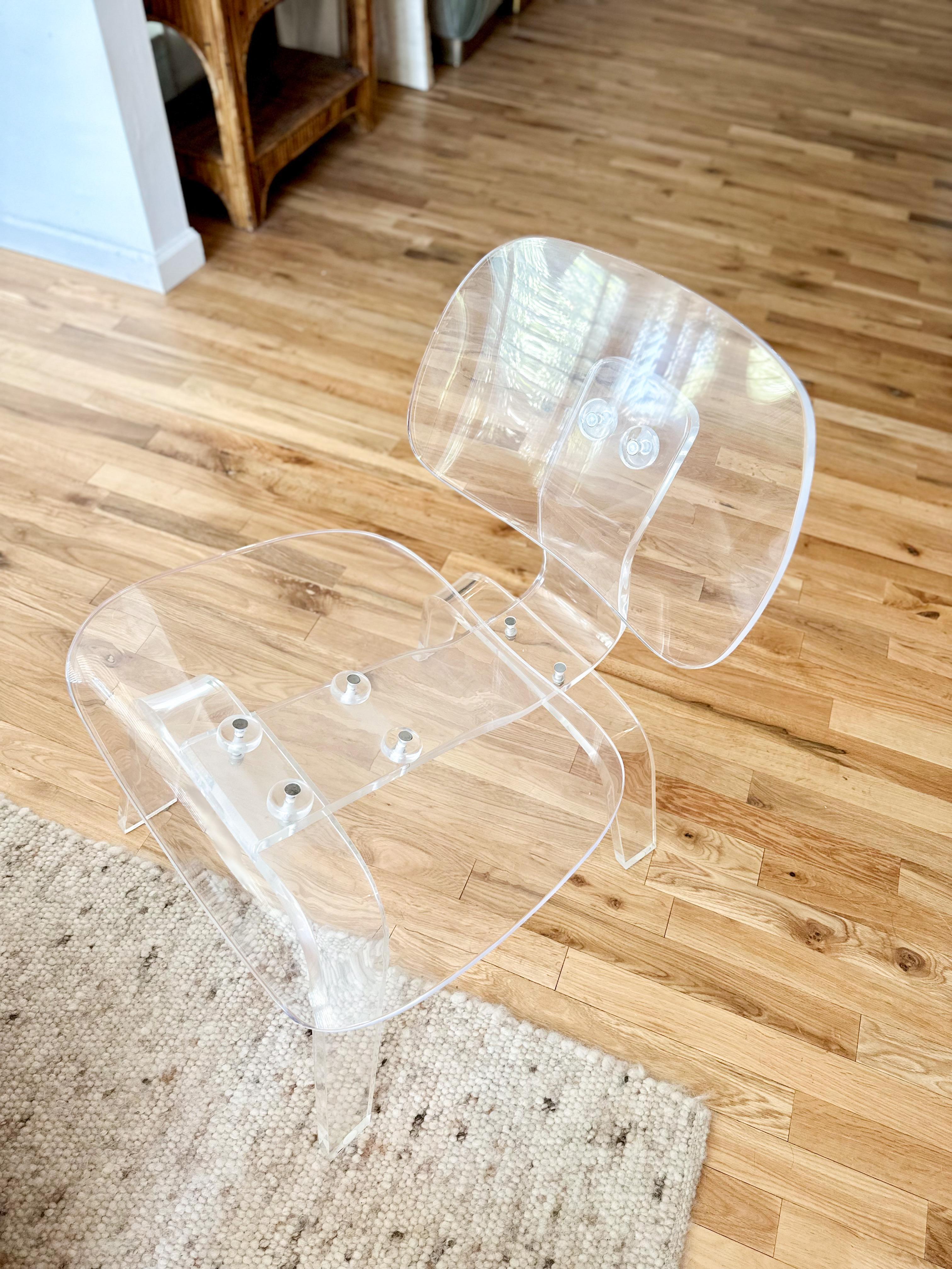 American Artist-Made Lucite Lounge Chair Styled After Eames LCW