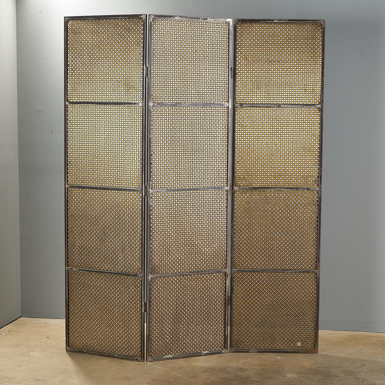 Post-Modern Artist Made Metal Folding Screen Room Divider, Maurice Beane  For Sale