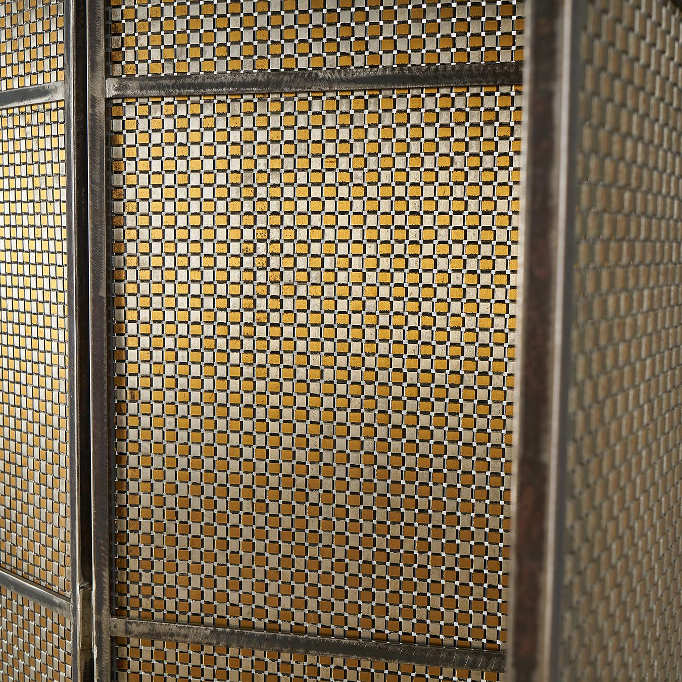 Artist Made Metal Folding Screen Room Divider, Maurice Beane In Good Condition For Sale In Greensboro, NC