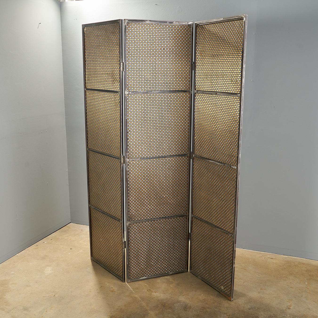 Artist Made Metal Folding Screen Room Divider, Maurice Beane  For Sale 1