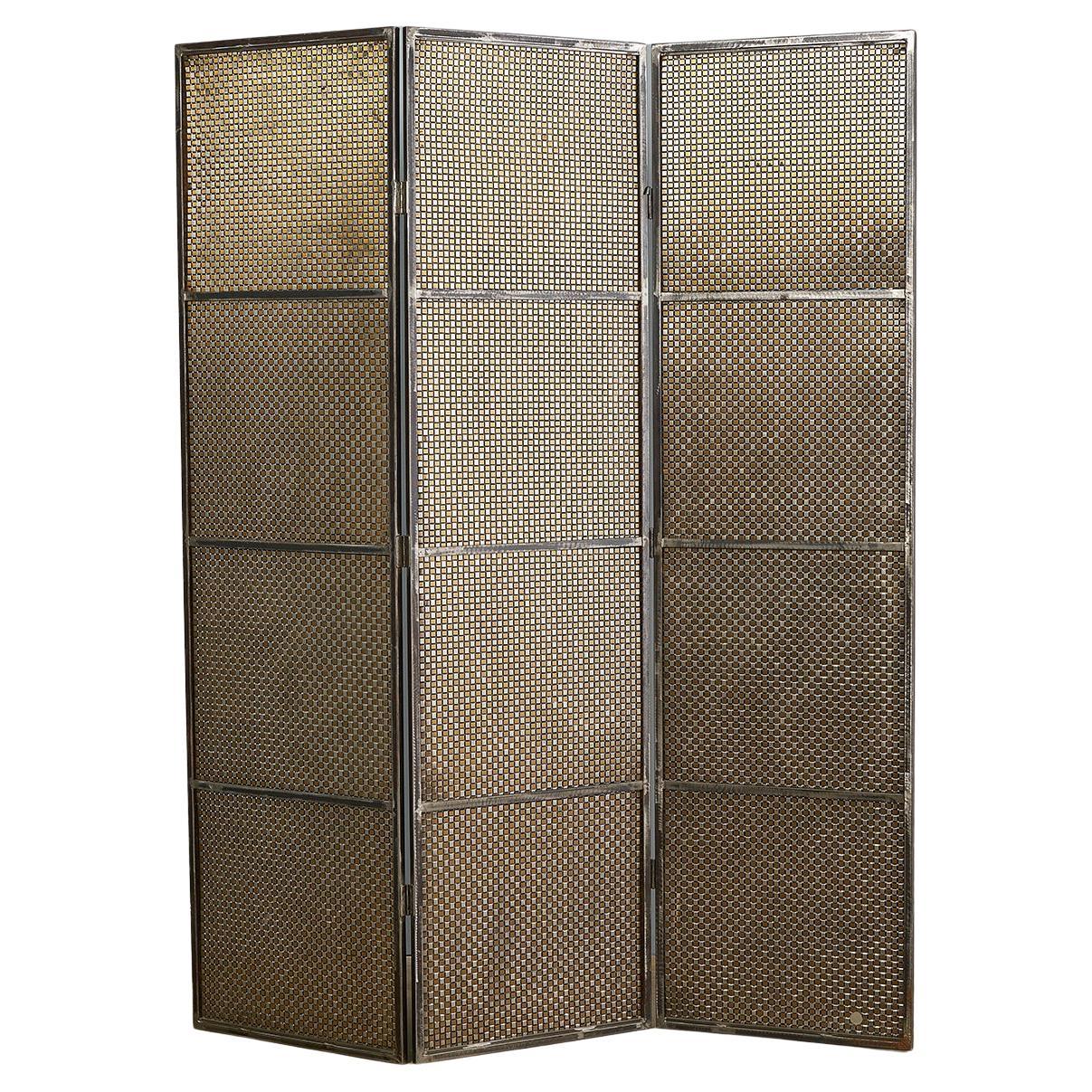 Artist Made Metal Folding Screen Room Divider, Maurice Beane  For Sale