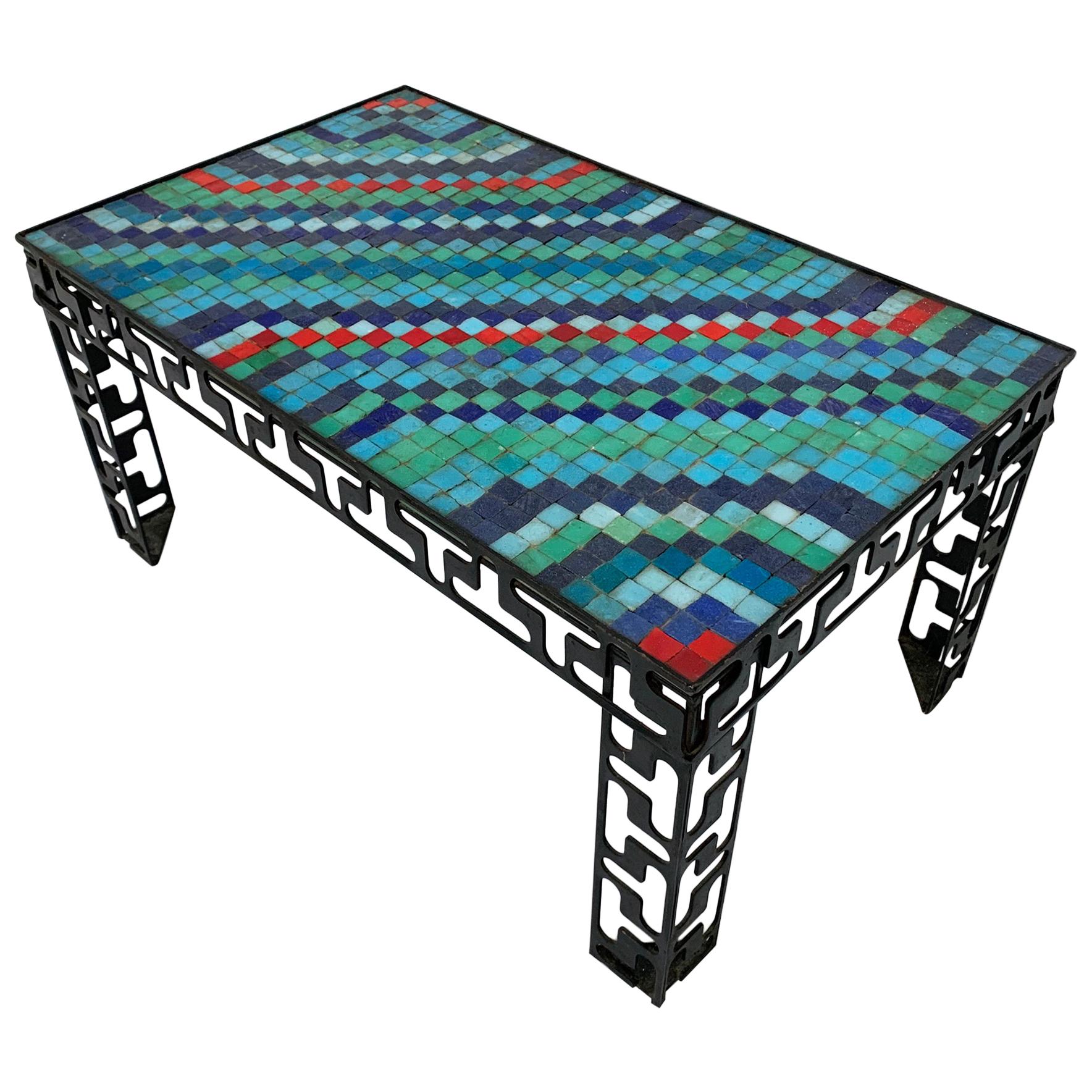 Artist Made Murano Glass Tile Mosaic Coffee Table, circa 1970s For Sale