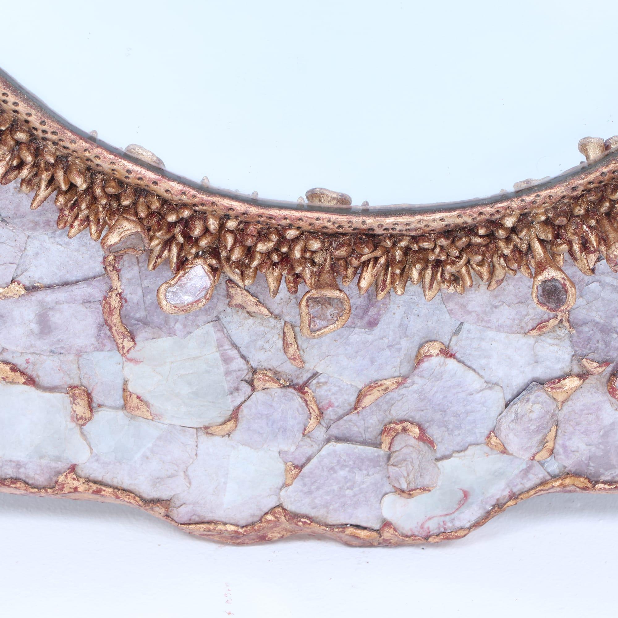 South American Artist made one of a kind lilac color mica and resin mirror, gilt resin detail