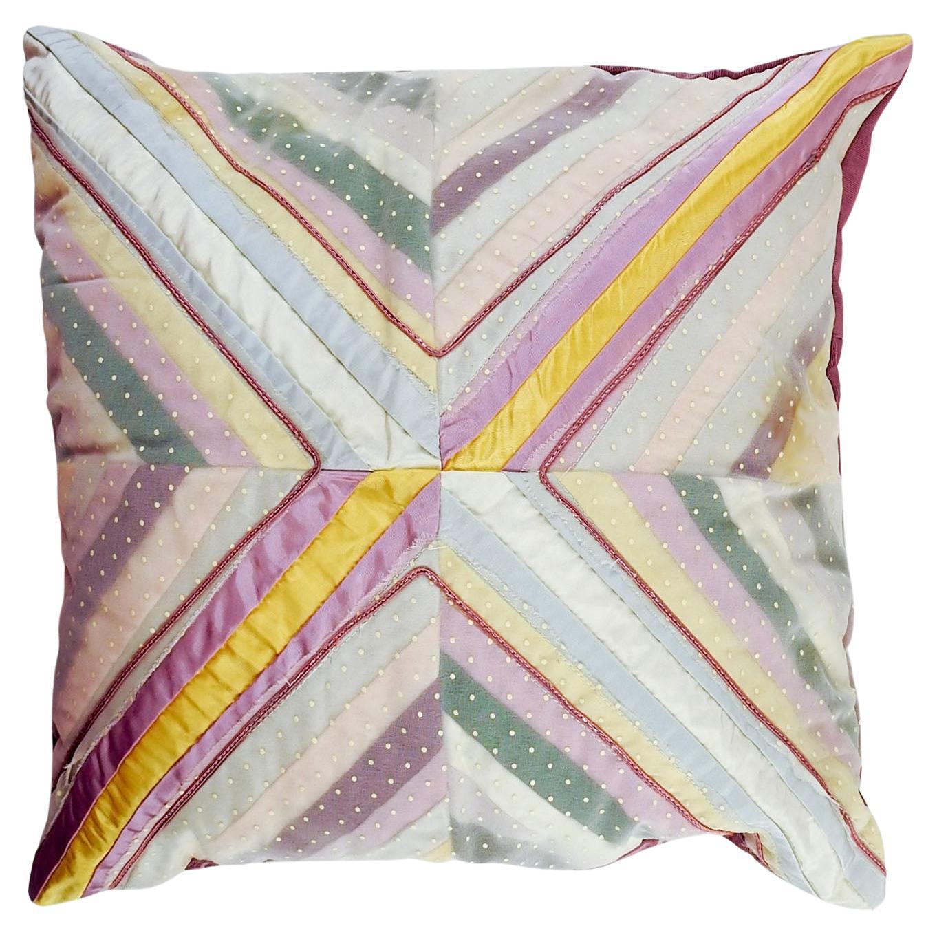 Artist Made Pastels Pieced Textile Pillow For Sale