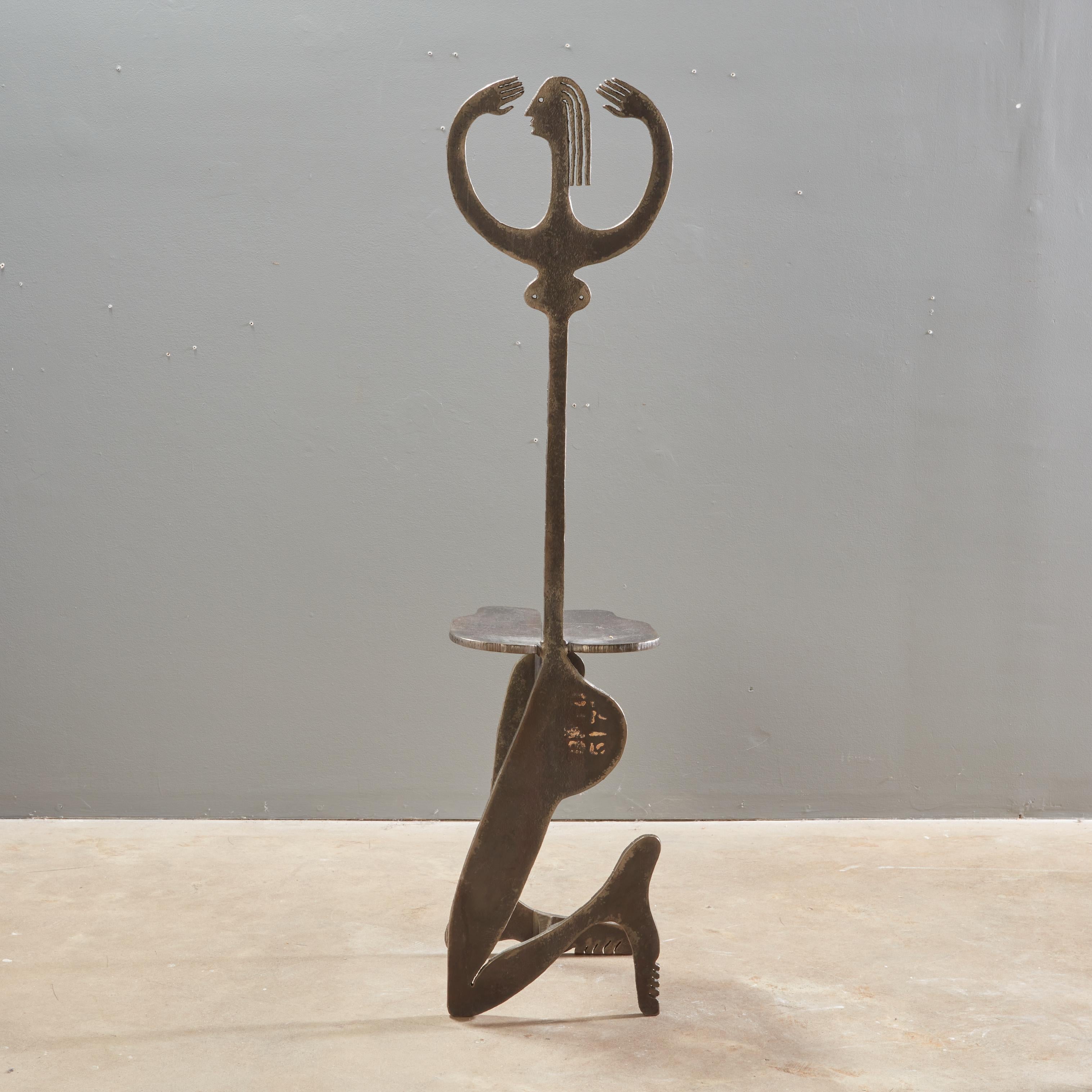 20th Century Artist Made Sculptural Figural Torch Cut Steel Chair Albert Leon Wilson For Sale