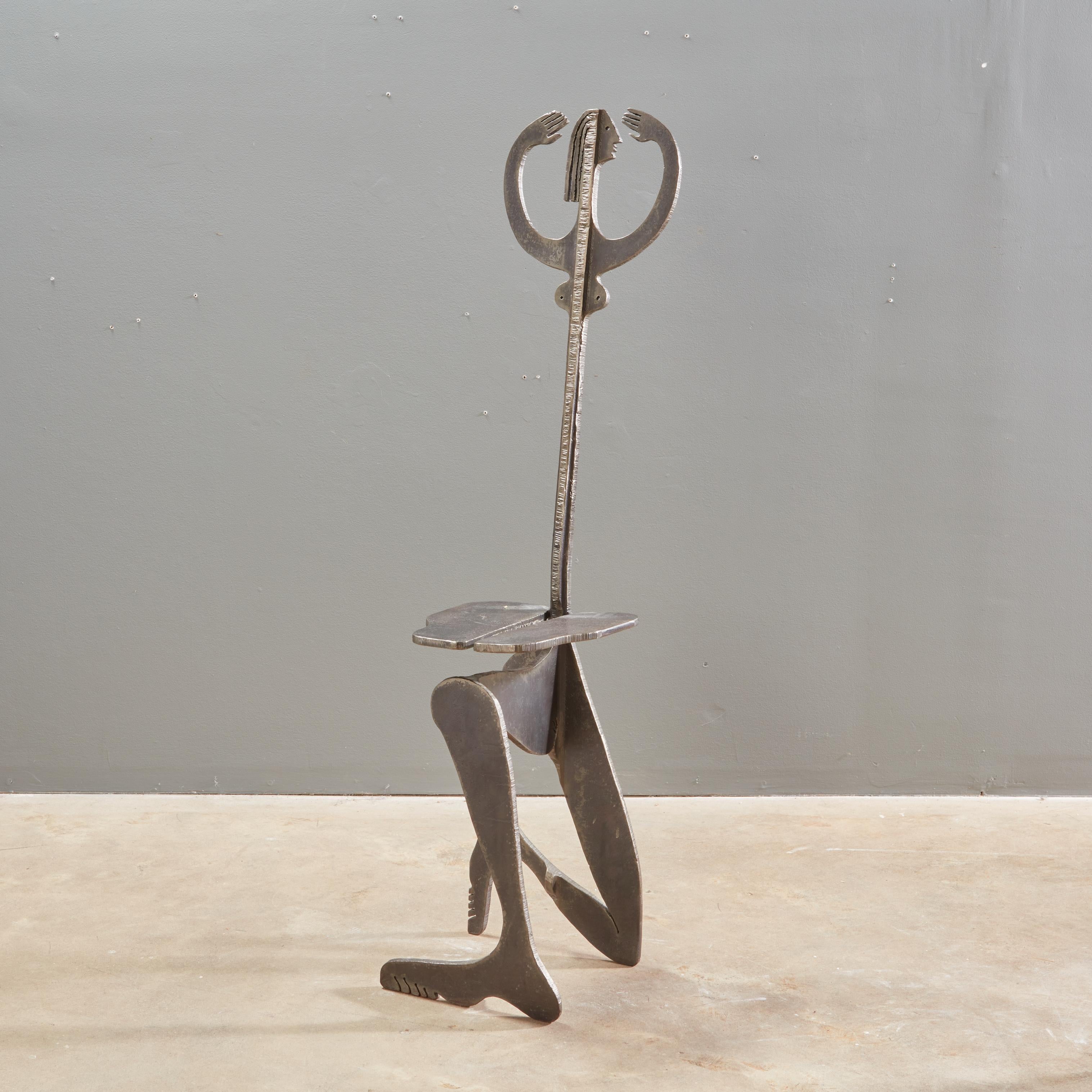 North American Artist Made Sculptural Figural Torch Cut Steel Chair Albert Leon Wilson For Sale