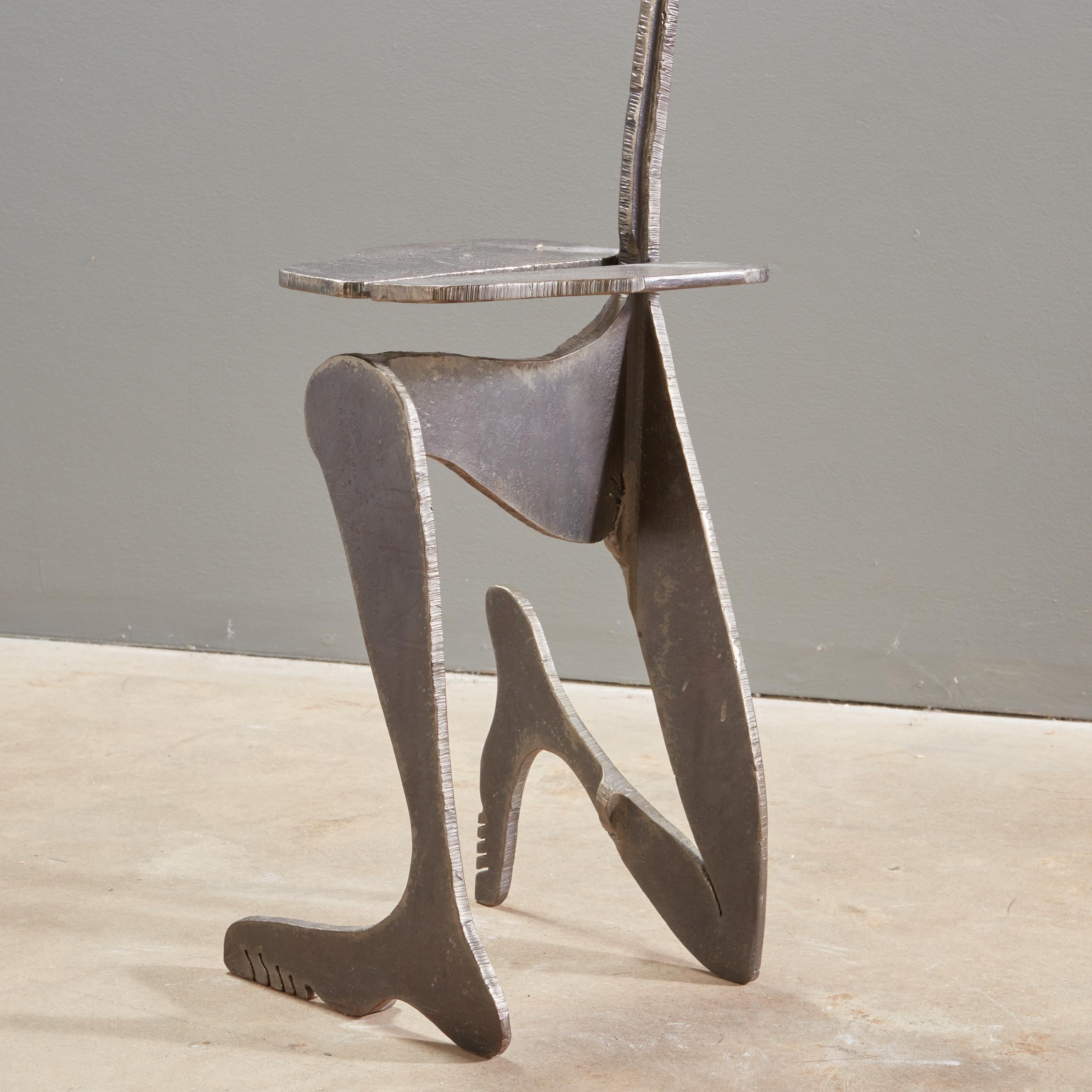 Artist Made Sculptural Figural Torch Cut Steel Chair Albert Leon Wilson In Excellent Condition For Sale In Greensboro, NC