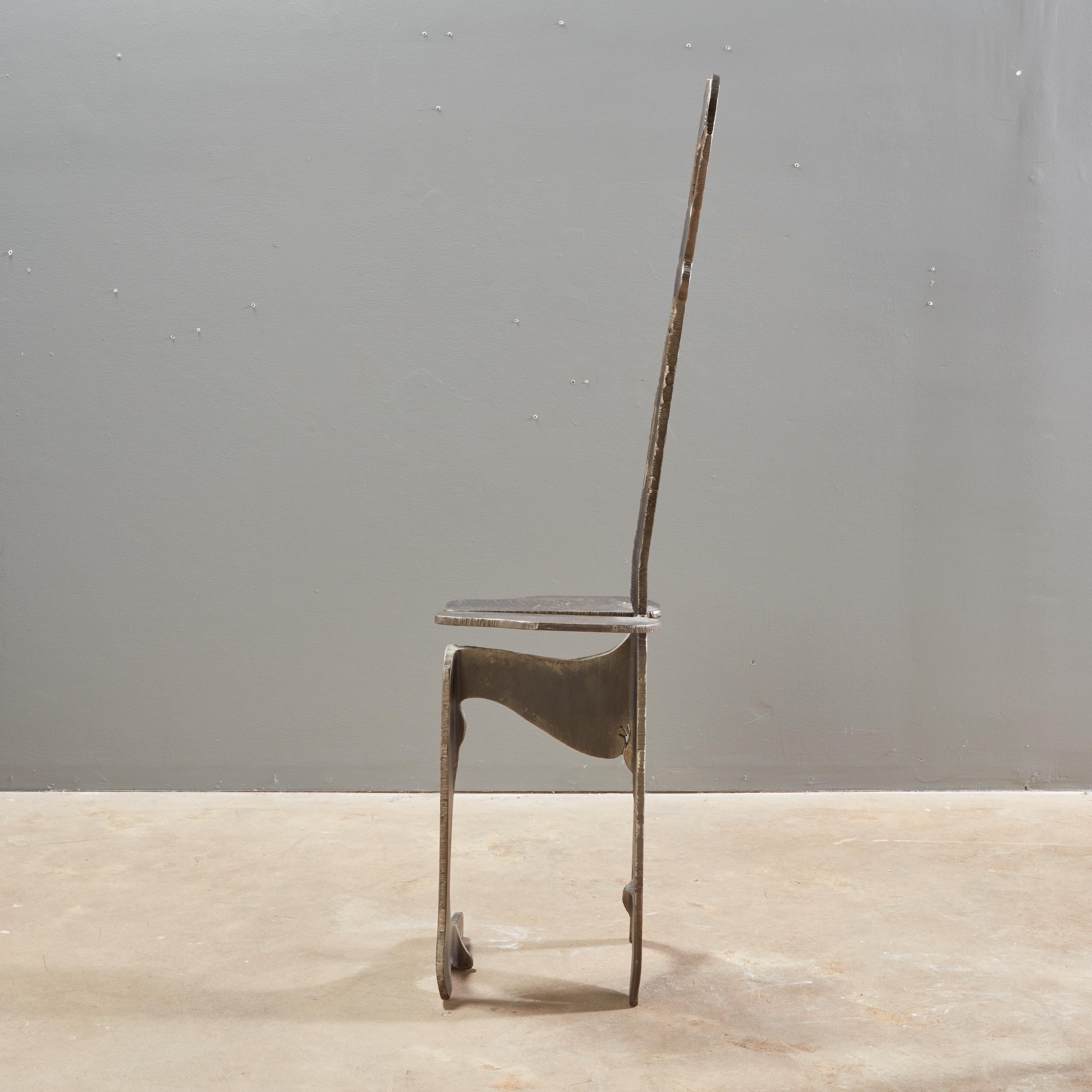 Artist Made Sculptural Figural Torch Cut Steel Chair Albert Leon Wilson In Excellent Condition For Sale In Greensboro, NC