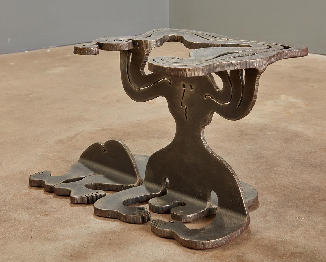 Mid-Century Modern Artist Made Sculptural Figural Torch Cut Steel Table by Albert Leon Wilson For Sale