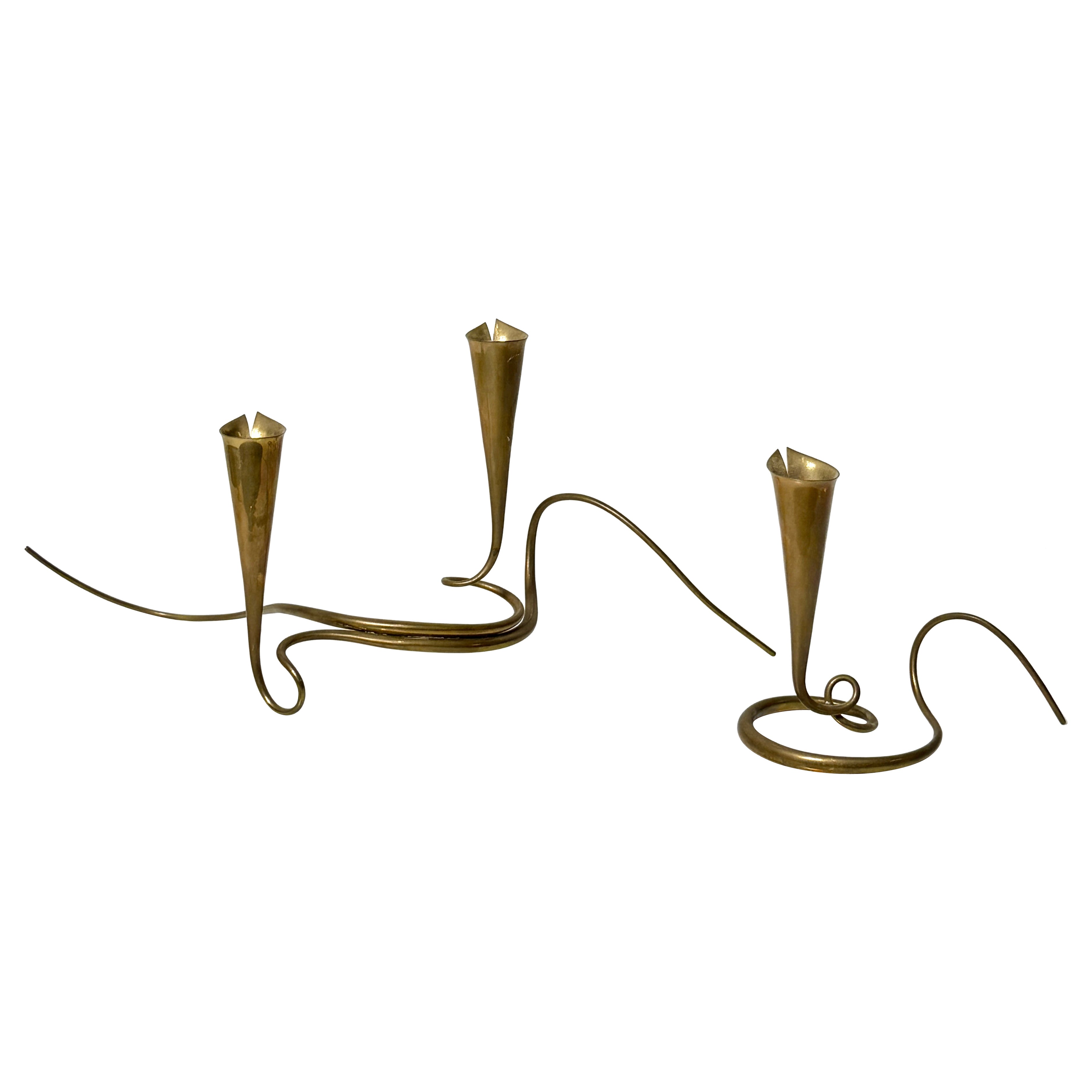 Artist Made Sculptural Freeform Brass Candleholders by Daniel Miller - A Pair