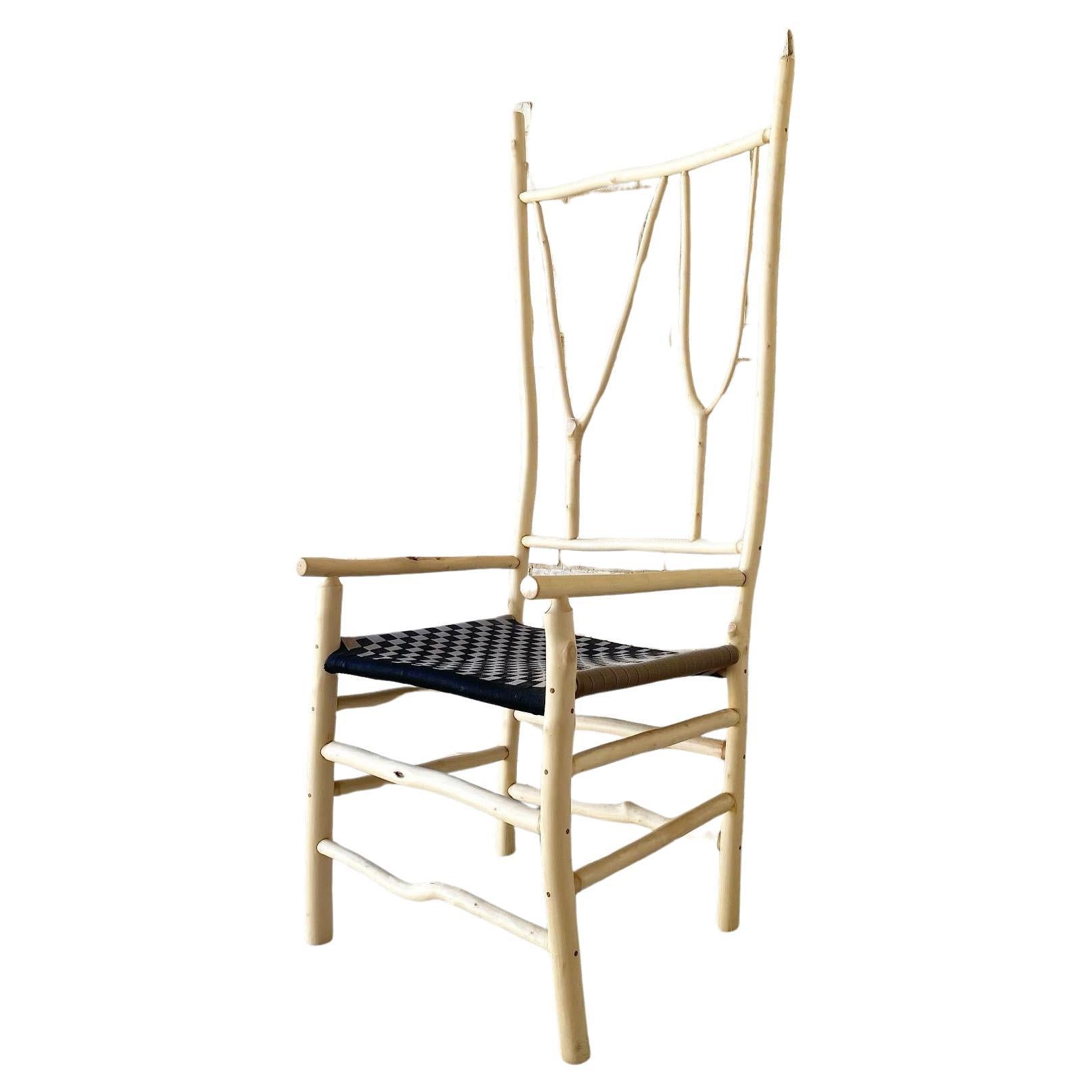 Artist-Made Studio Craft Twig Chair + Woven Checkerboard Seat