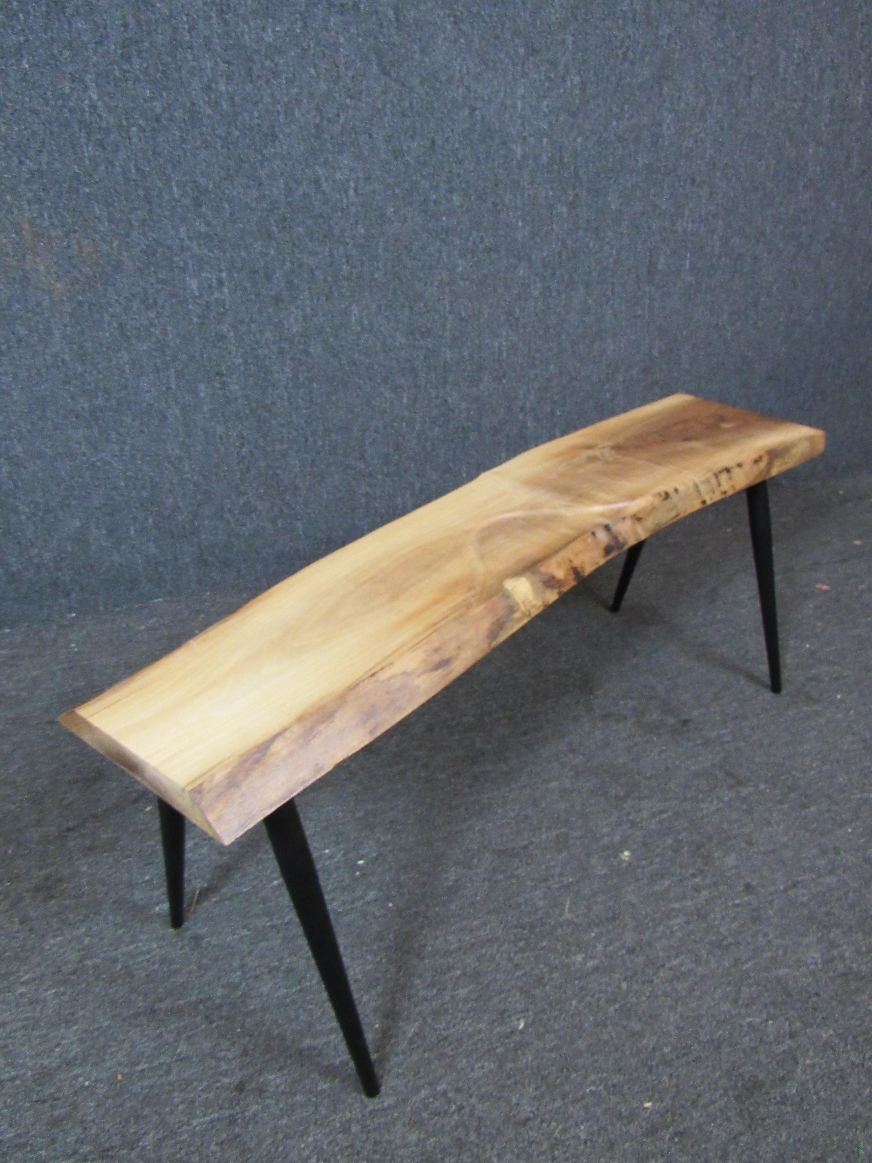 Hand-Carved Artist Made Two Piece Live Edge Walnut Bench