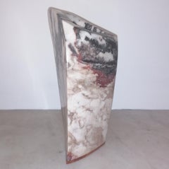 Künstler-Made Vintage-Vase/Gefäß aus Marmor und Nussbaumholz, signiert und datiert 1986