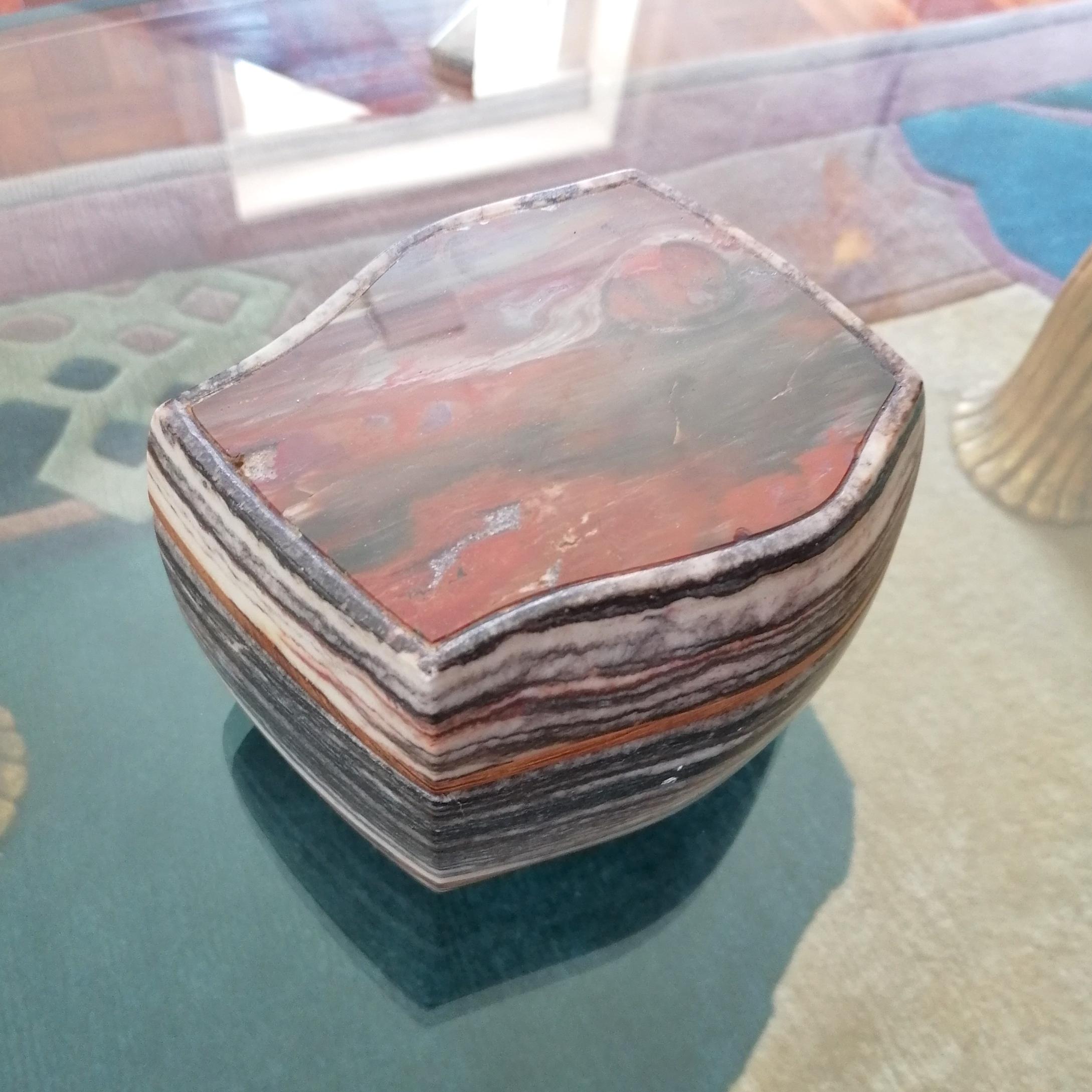 Onyx Artist-made vintage onyx / agate & walnut lidded vessel box, signed & dated 1984 For Sale