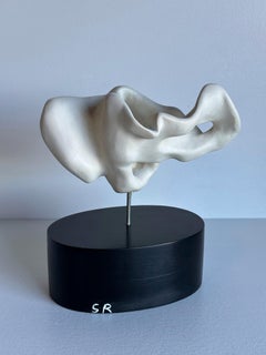 Künstler gemacht weißem Gips biomorphe Tabletop-Skulptur auf schwarzem Holz Stand