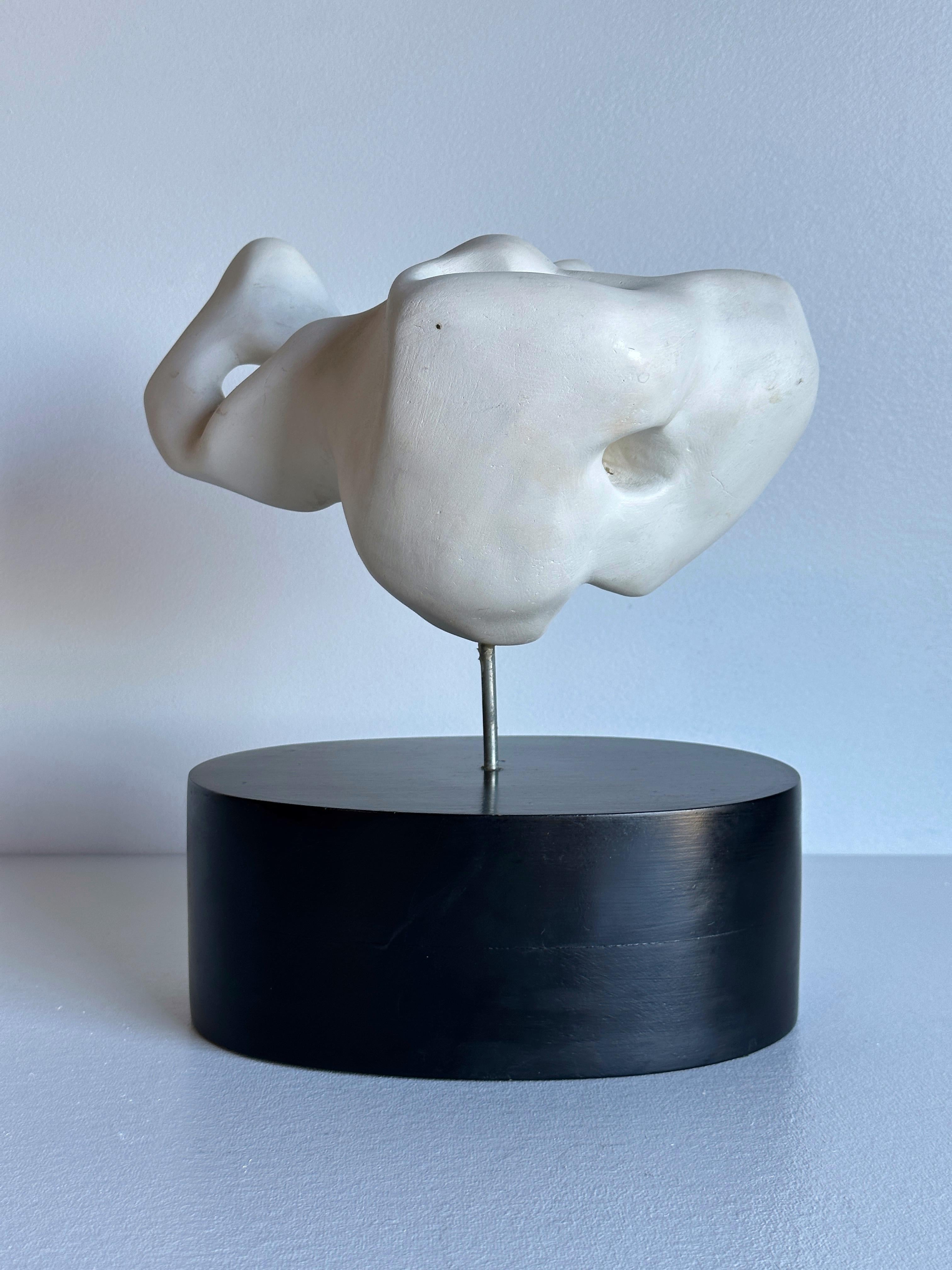 Artist Made White Plaster Biomorphic Tabletop Sculpture on Black Wood Stand In Good Condition For Sale In Greensboro, NC