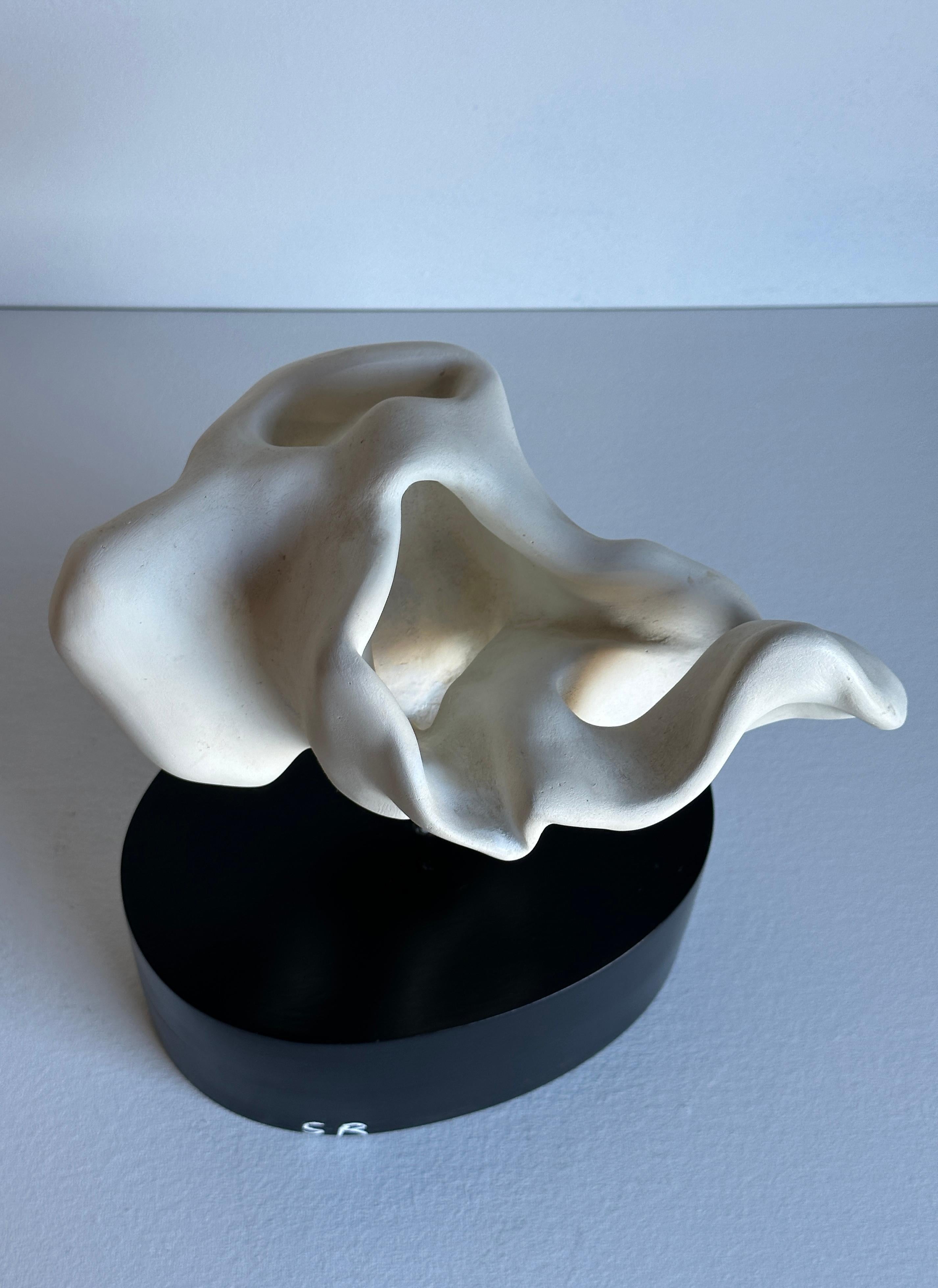 Late 20th Century Artist Made White Plaster Biomorphic Tabletop Sculpture on Black Wood Stand For Sale