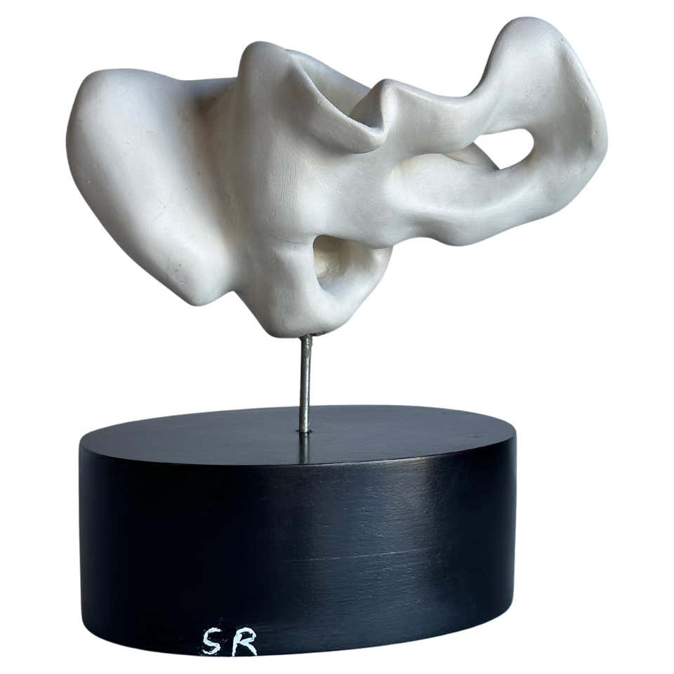 Organic Modern Biomorphic Black Stone Sculpture on Stainless Steel ...