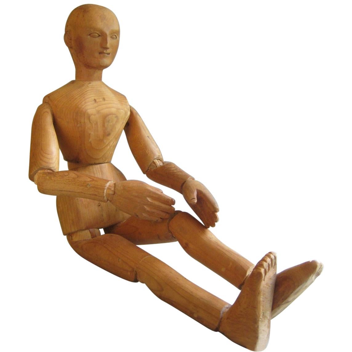 Artist Mannequin circa 1900 Antique Carved Wood Lay Figure For Sale