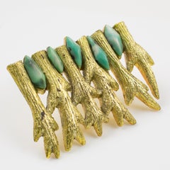 Artist Mary Oros Gilded Cast Resin Brooch with Turquoise Resin Cabochons