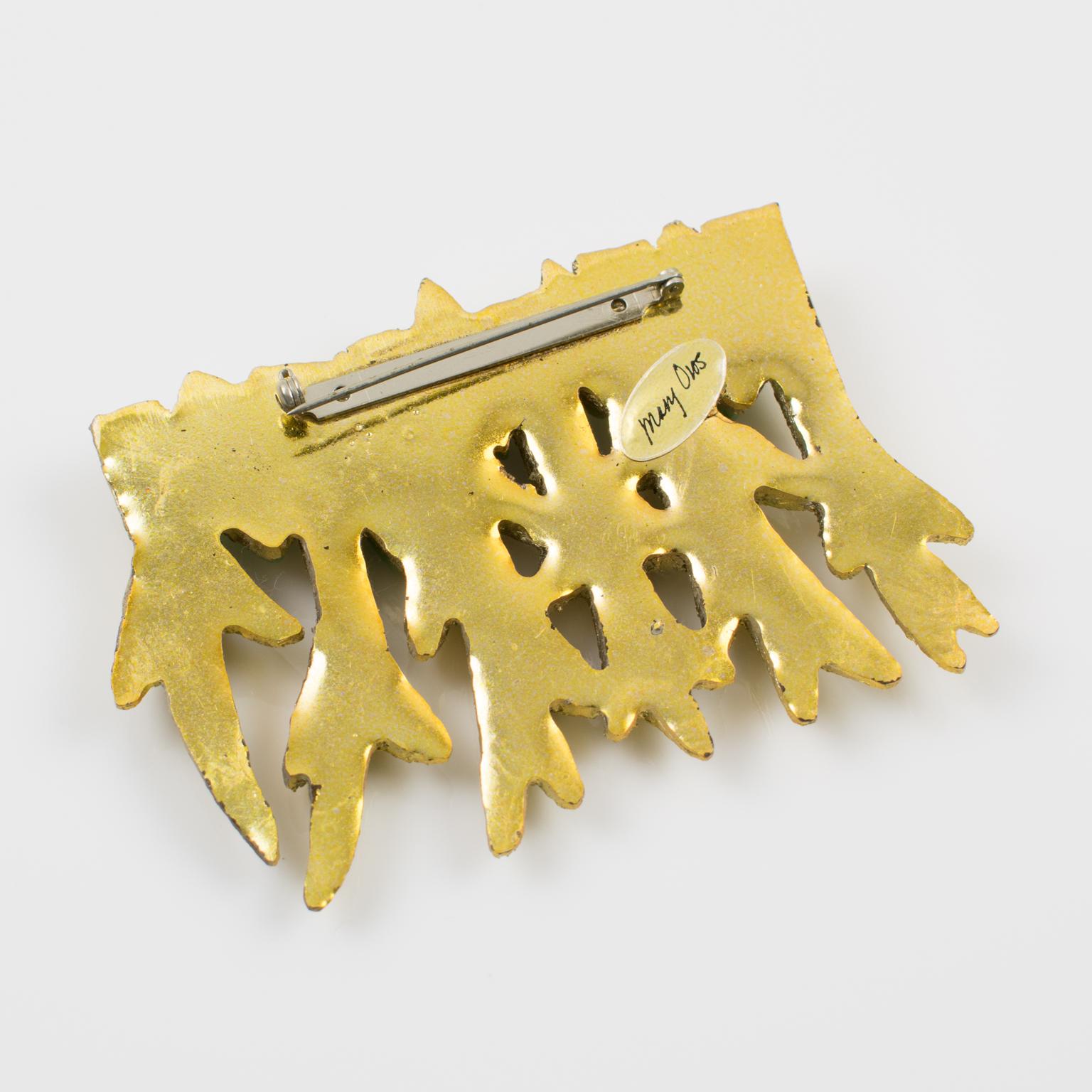 L'artista Mary Oros Spilla in resina dorata con cabochon in resina turchese In condizioni buone in vendita a Atlanta, GA