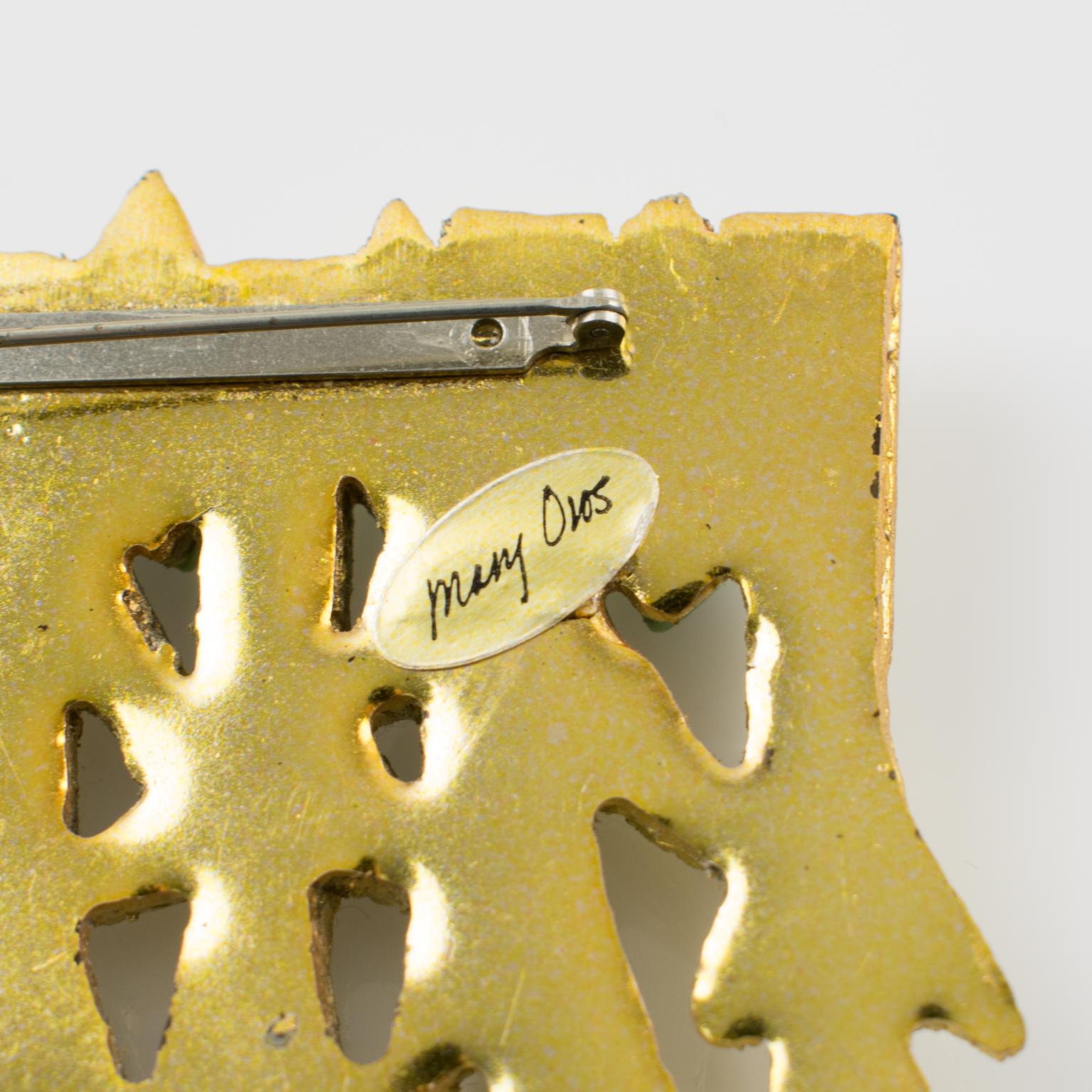 da uomo o donna L'artista Mary Oros Spilla in resina dorata con cabochon in resina turchese in vendita