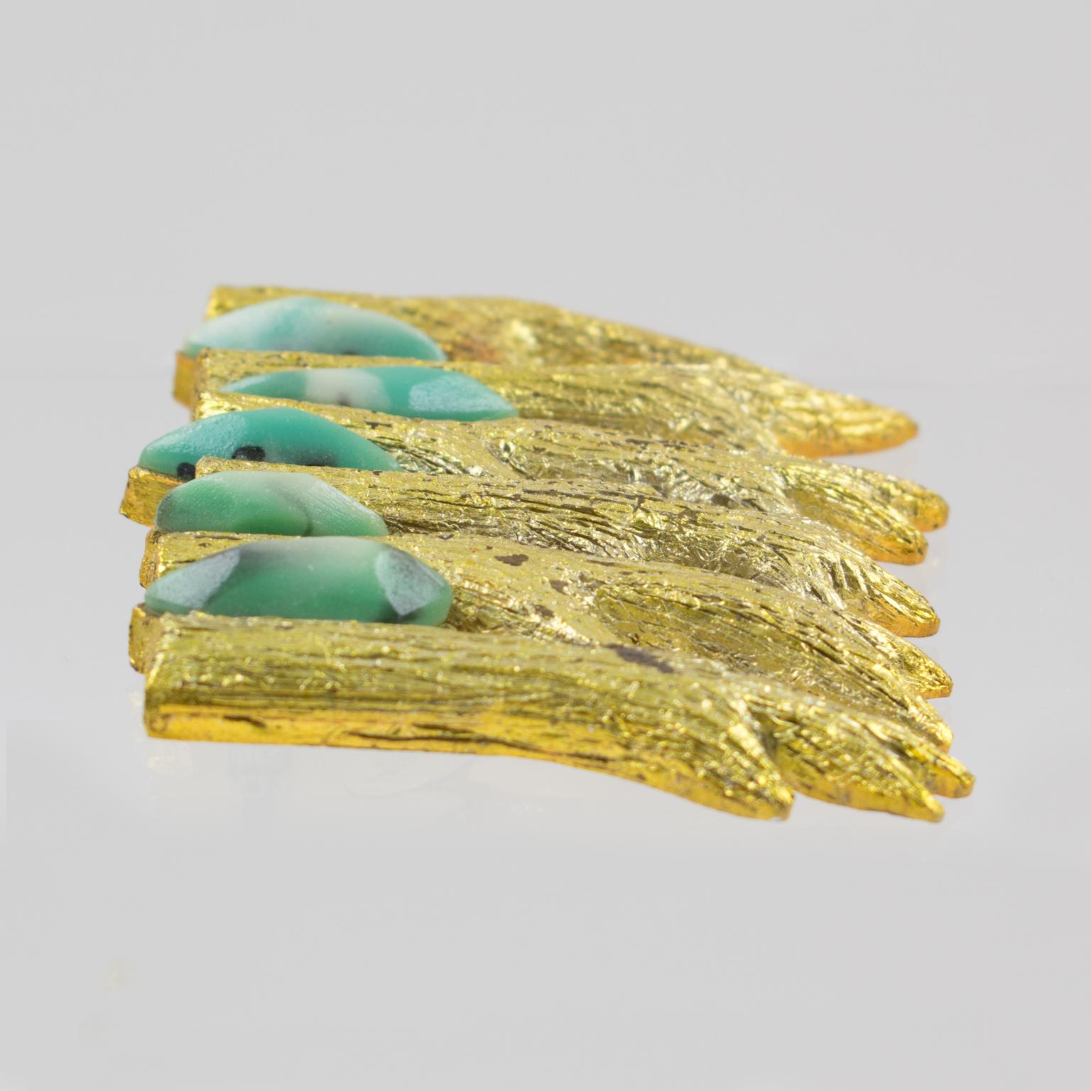 Women's or Men's Artist Mary Oros Gilt Cast Resin Pin Brooch, 1980s For Sale