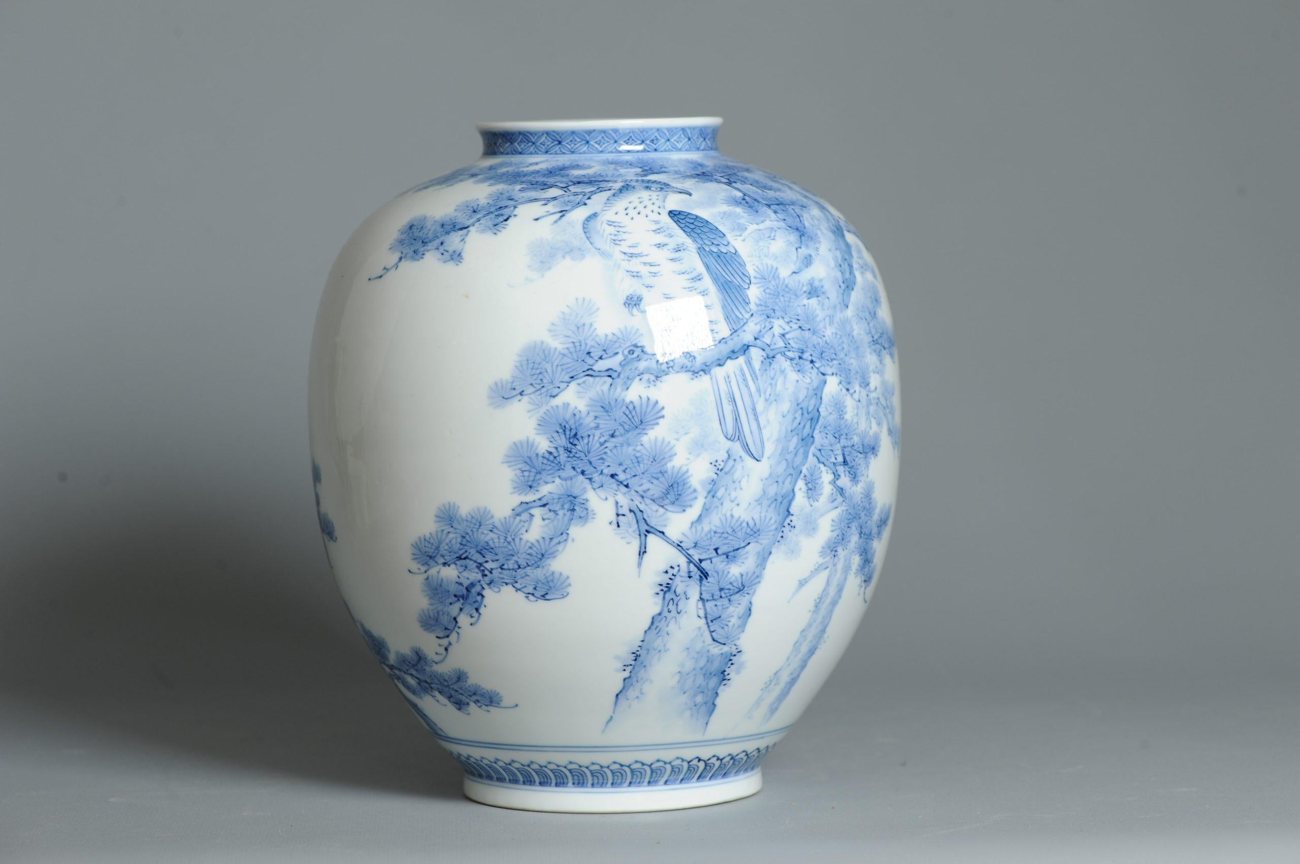 Jarrón Mikawachi Yaki 1989 Jarrón Hirado Vintage Japonés con Escena de Pájaros en venta 7