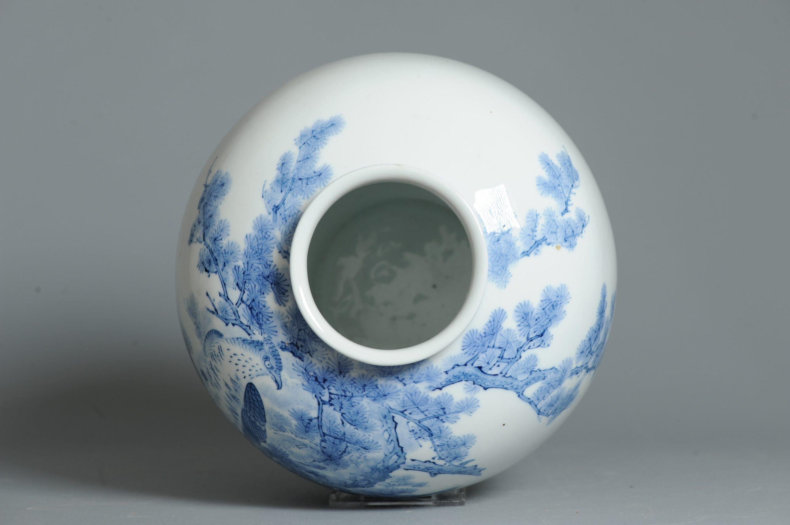 Jarrón Mikawachi Yaki 1989 Jarrón Hirado Vintage Japonés con Escena de Pájaros siglo XIX en venta