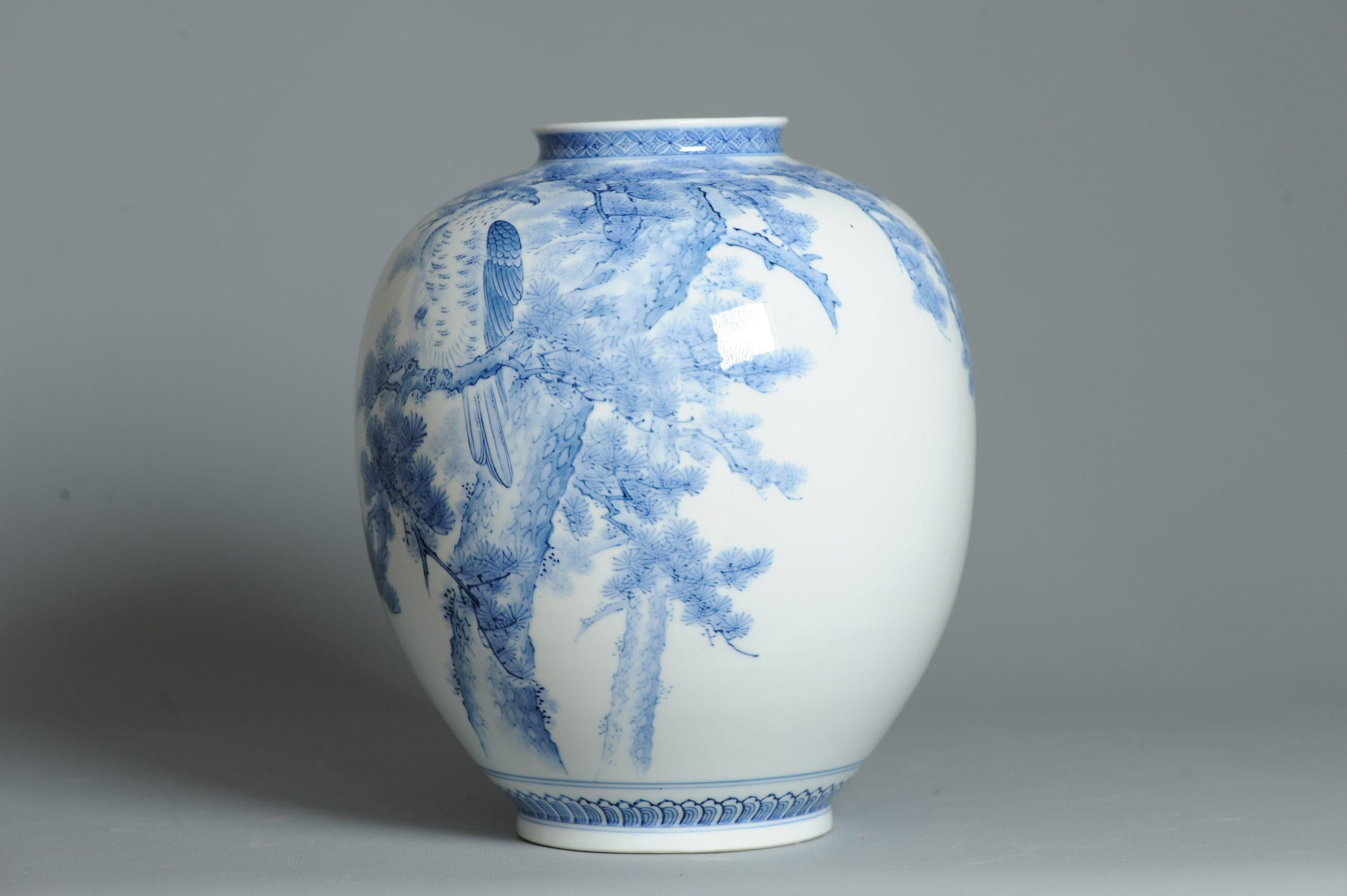 Jarrón Mikawachi Yaki 1989 Jarrón Hirado Vintage Japonés con Escena de Pájaros en venta 1