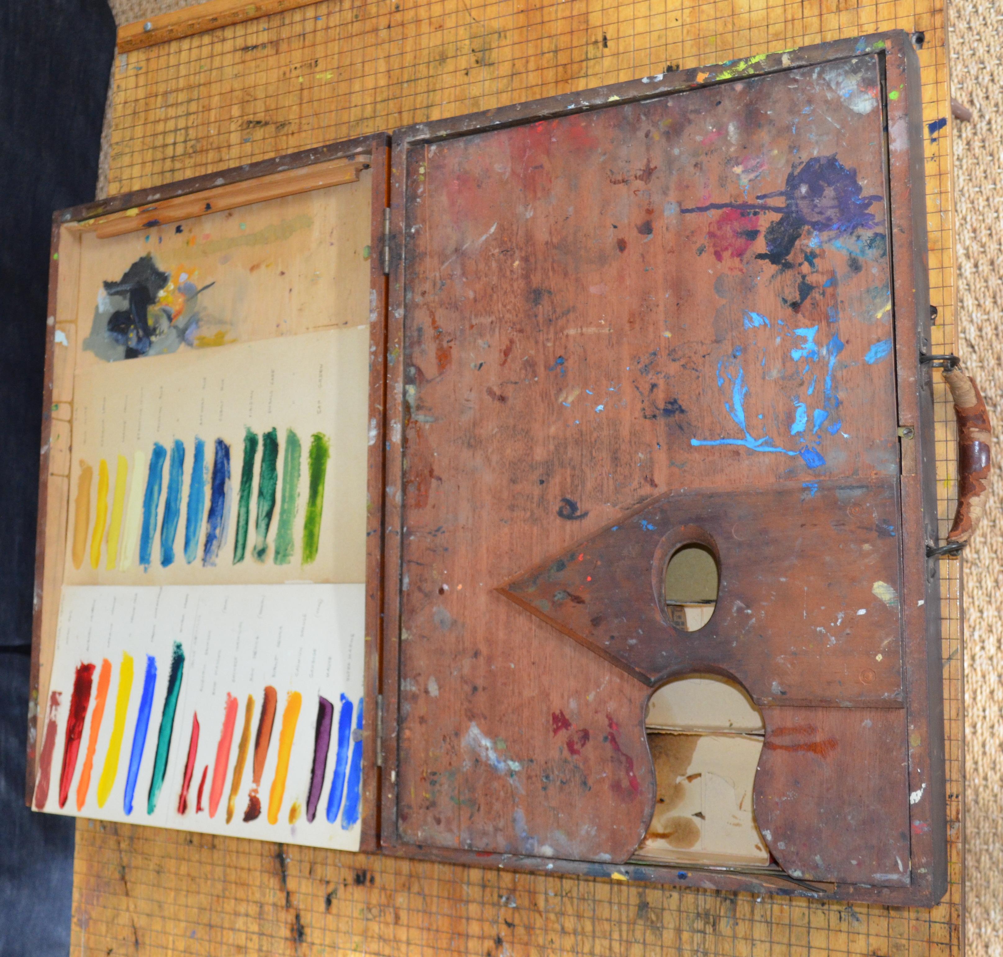 20th Century Artist Paint Box with Color Swatch Board For Sale