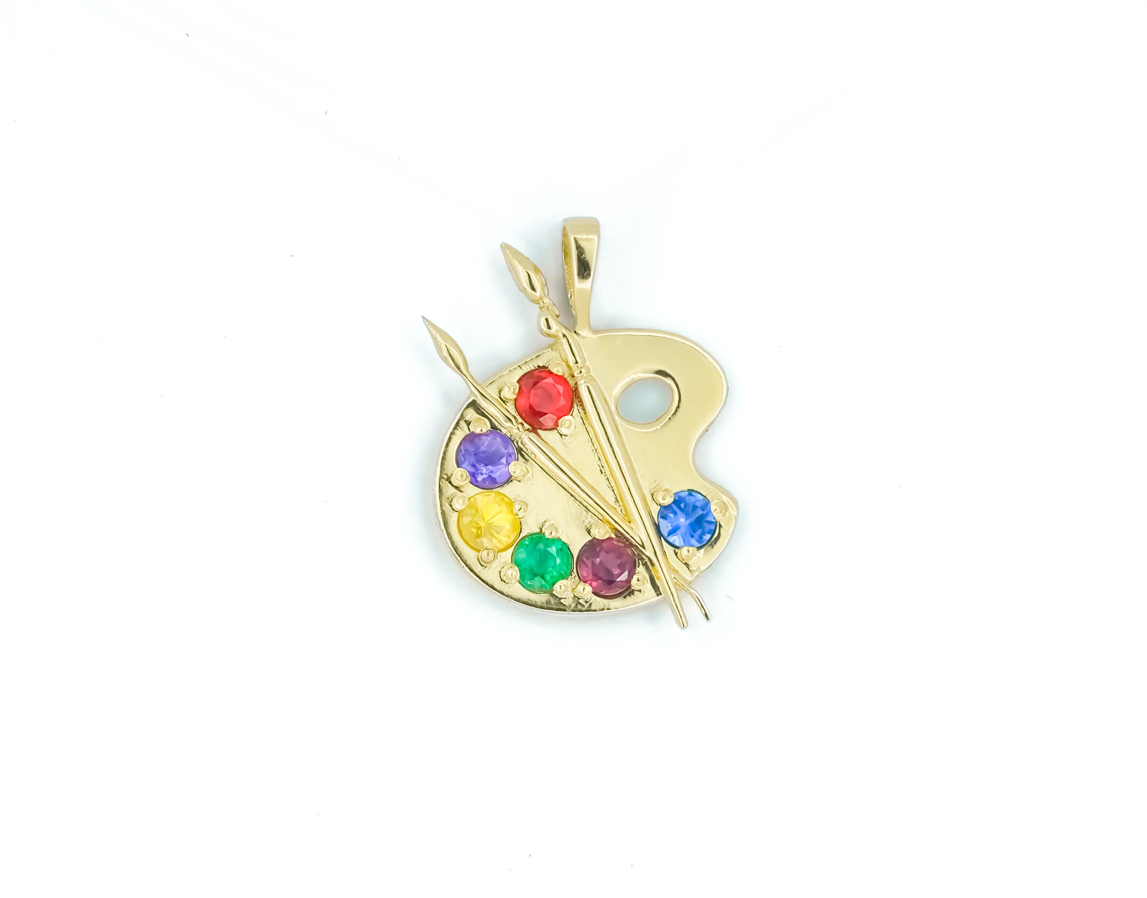 Artist Palette set: earrings and pendant in 14k gold. For Sale 4