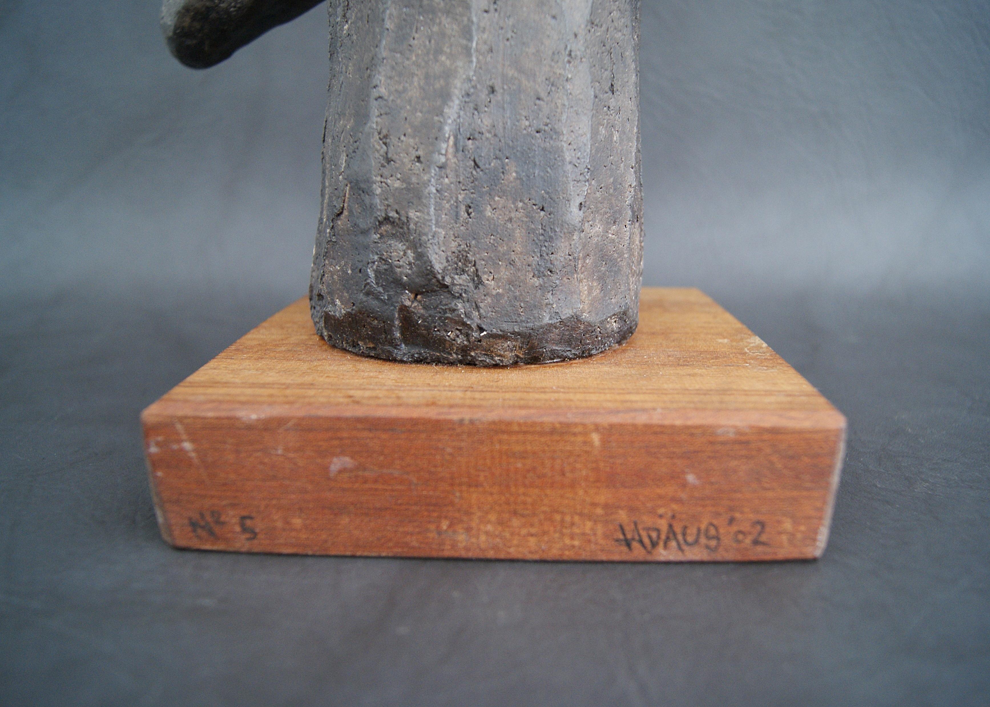 Contemporary Artist Plaster Sculpture Bronze Patina on a Wooden Base, Abstract Art For Sale