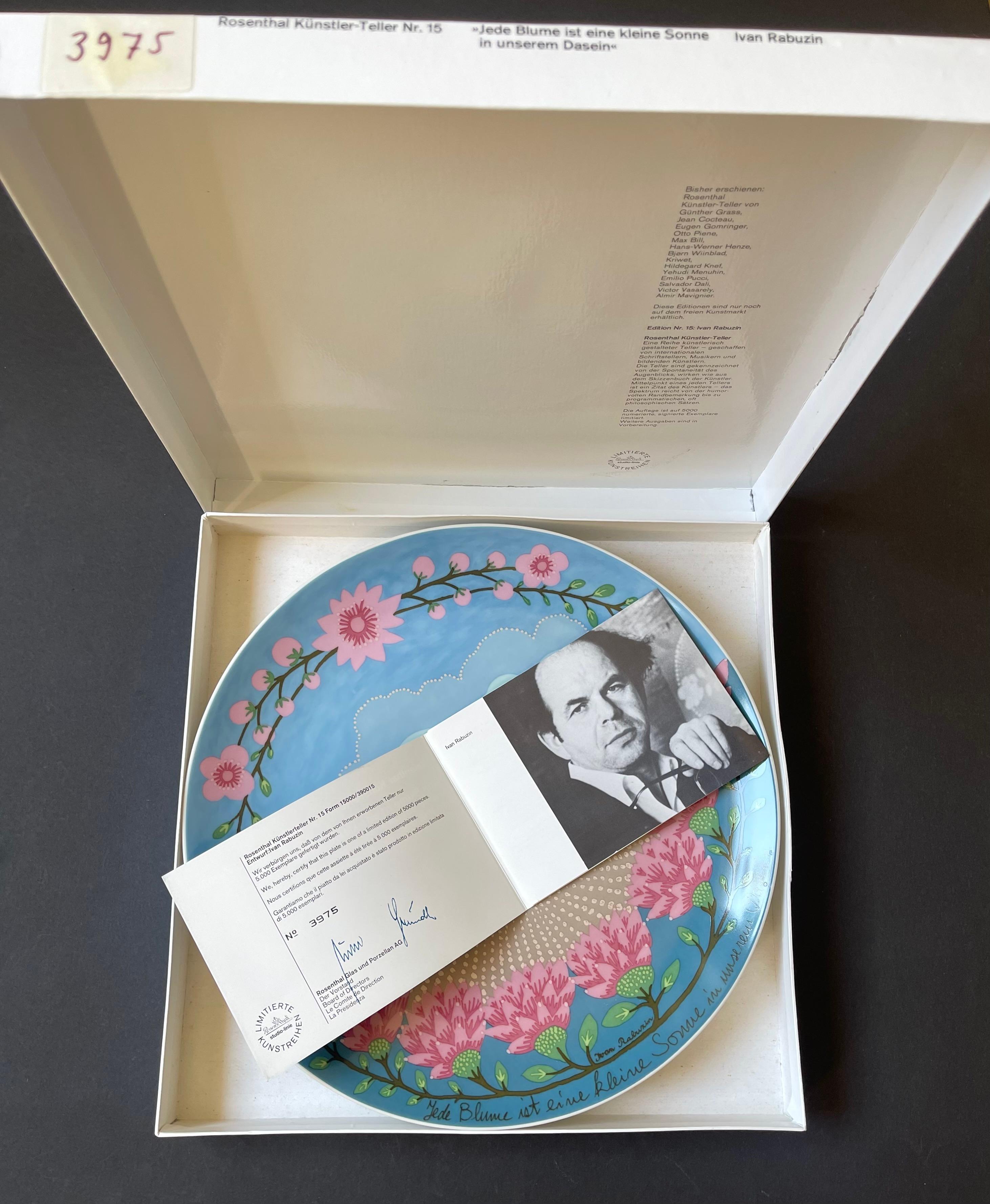 Mid-Century Modern Plaque murale Rosenthal Artist Edition No. 15, Naïve Nature par Yvan Rabuzin 1979-80 en vente