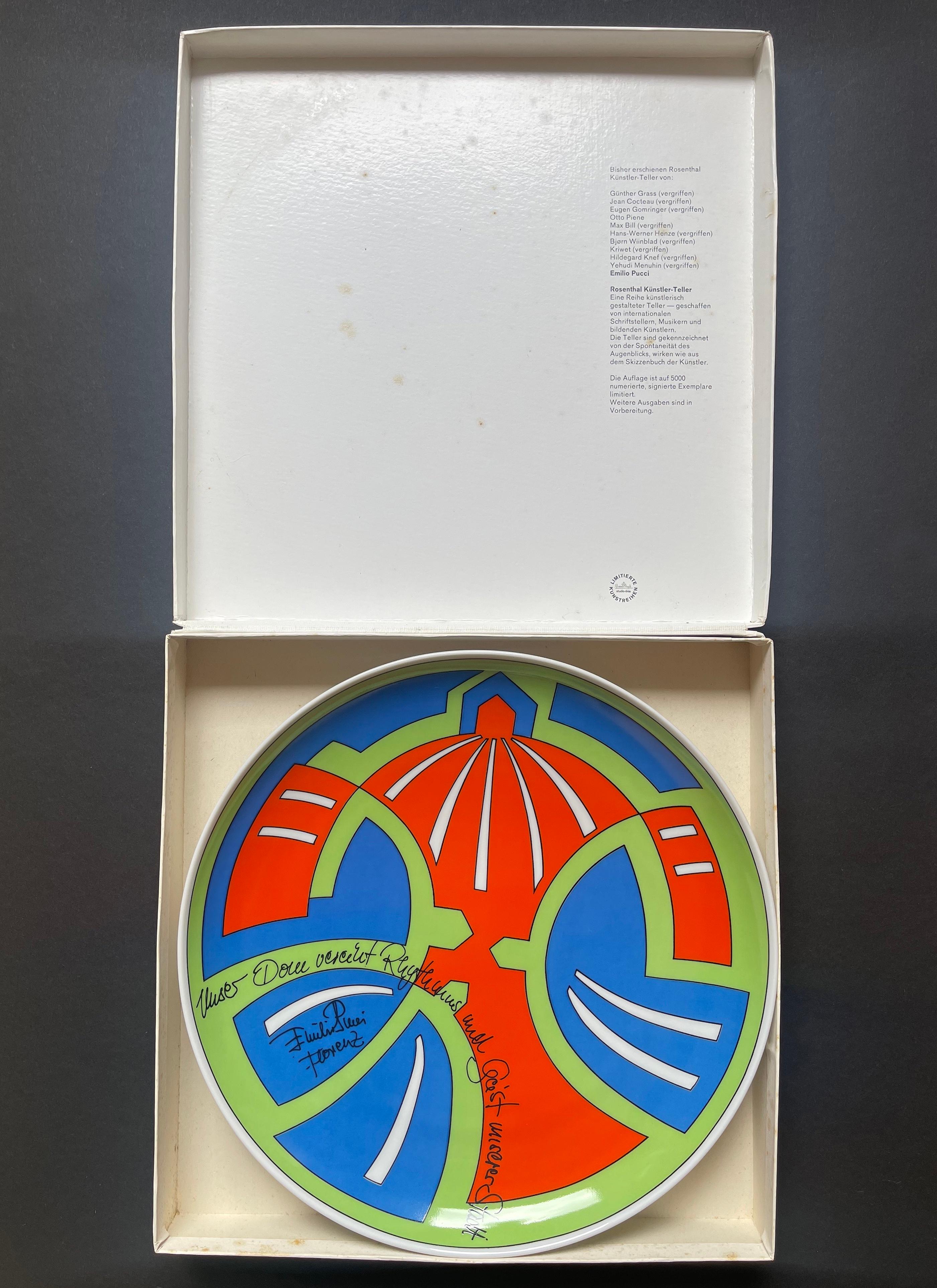 Mid-Century Modern Artist Plate No. 11 by Emilio Pucci for Rosenthal, Mid-Century, 1980s Germany For Sale